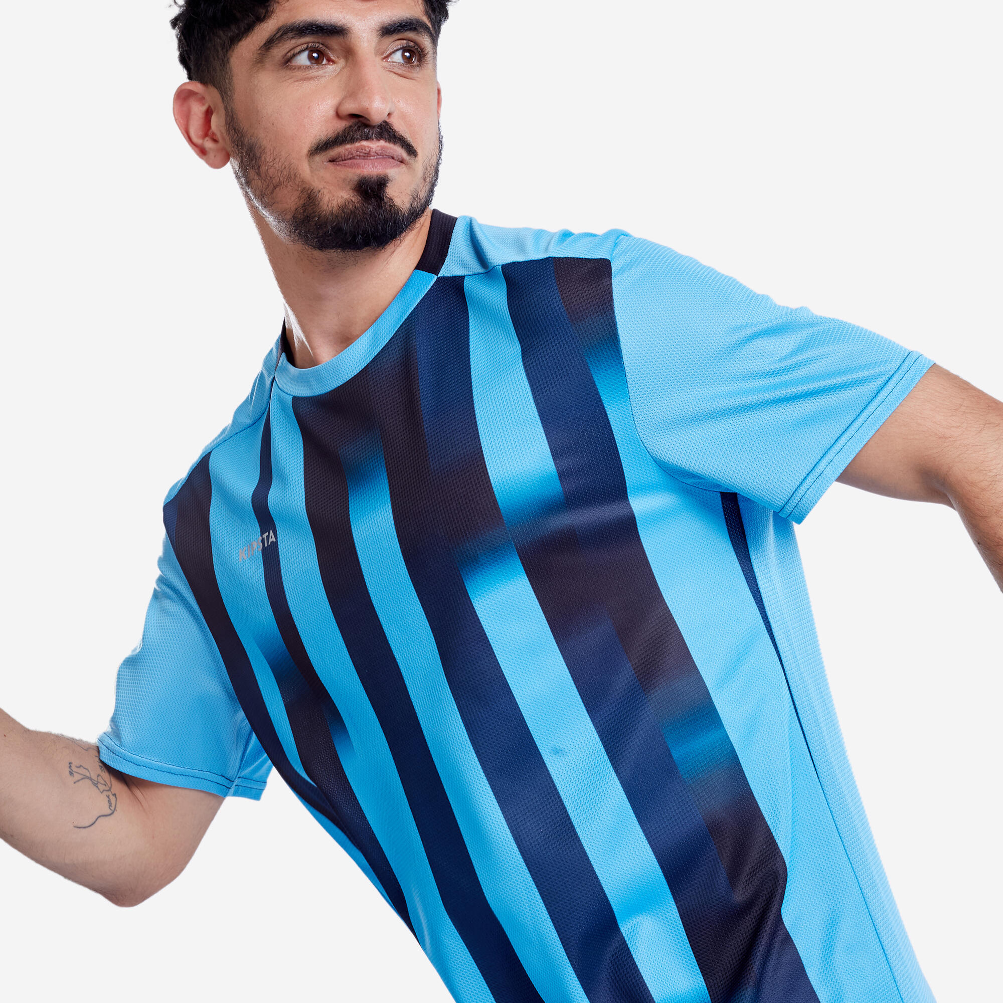 Men Football Short Sleeve Tshirt Quick Dry F100 - Blue & Black