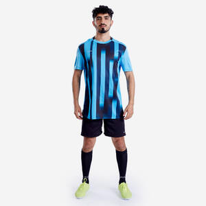 Men Football Short Sleeve Tshirt Quick Dry F100 - Blue & Black
