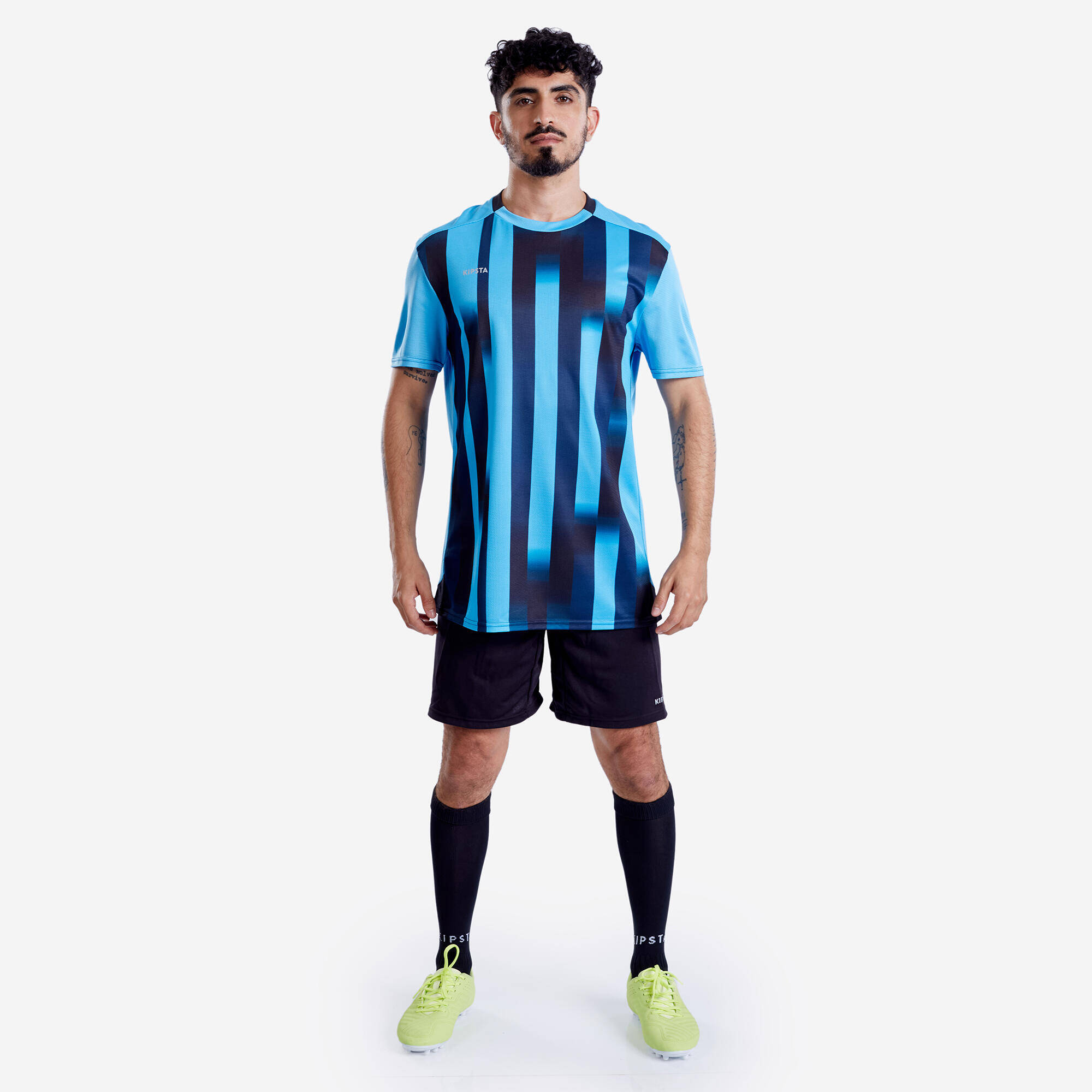 Men Football Short Sleeve Tshirt Quick Dry F100 - Blue & Black