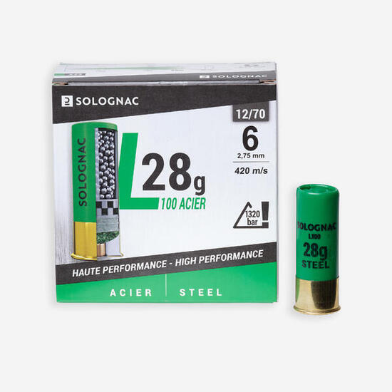 Cartouche L100 28gr Haute Vitesse CALIBRE 12/70
BILLE Acier N°6 X25