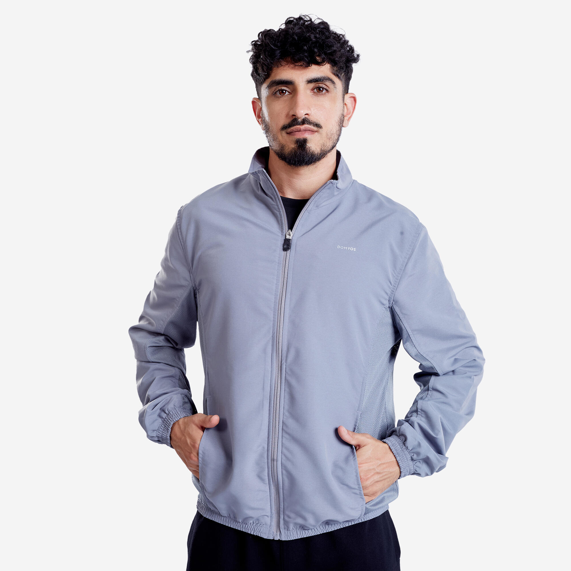 Men Fitness Tracksuit Jacket with Moisture Management FJA 100 - Concrete Grey
