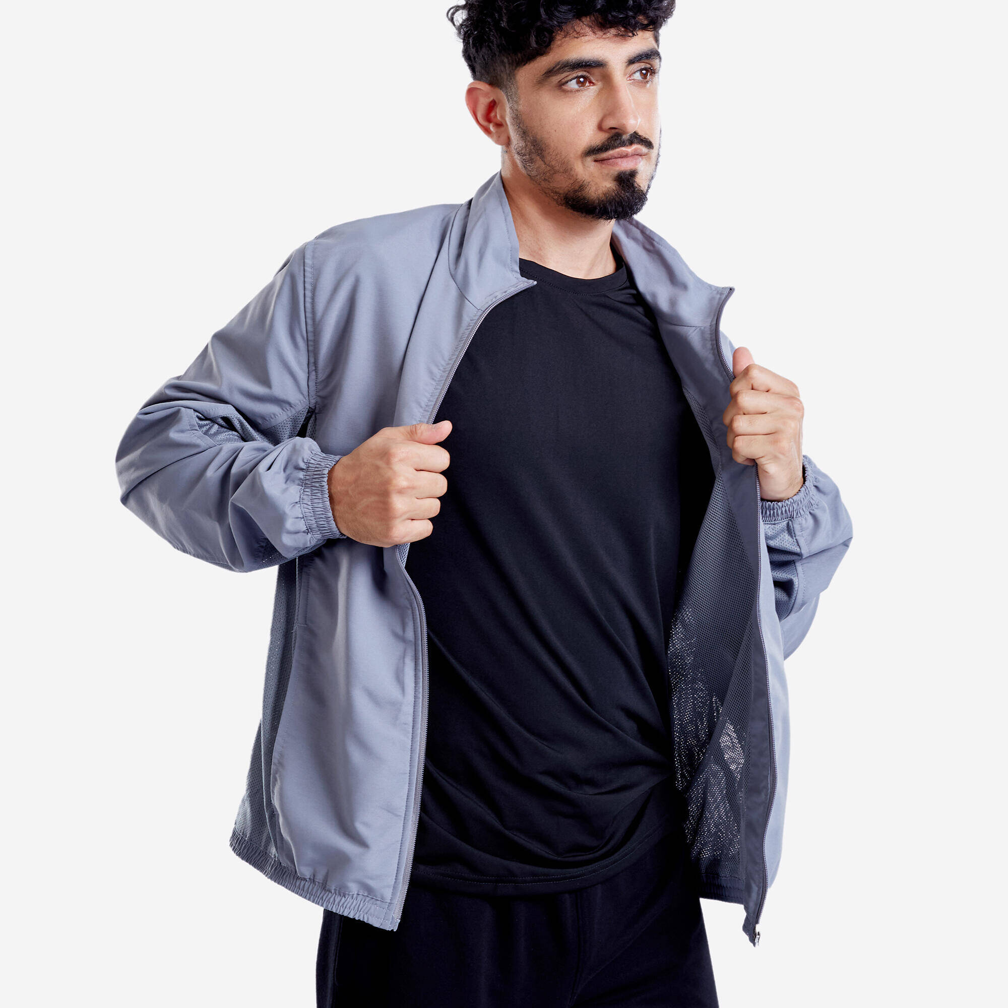 Men Fitness Tracksuit Jacket with Moisture Management FJA 100 - Concrete Grey