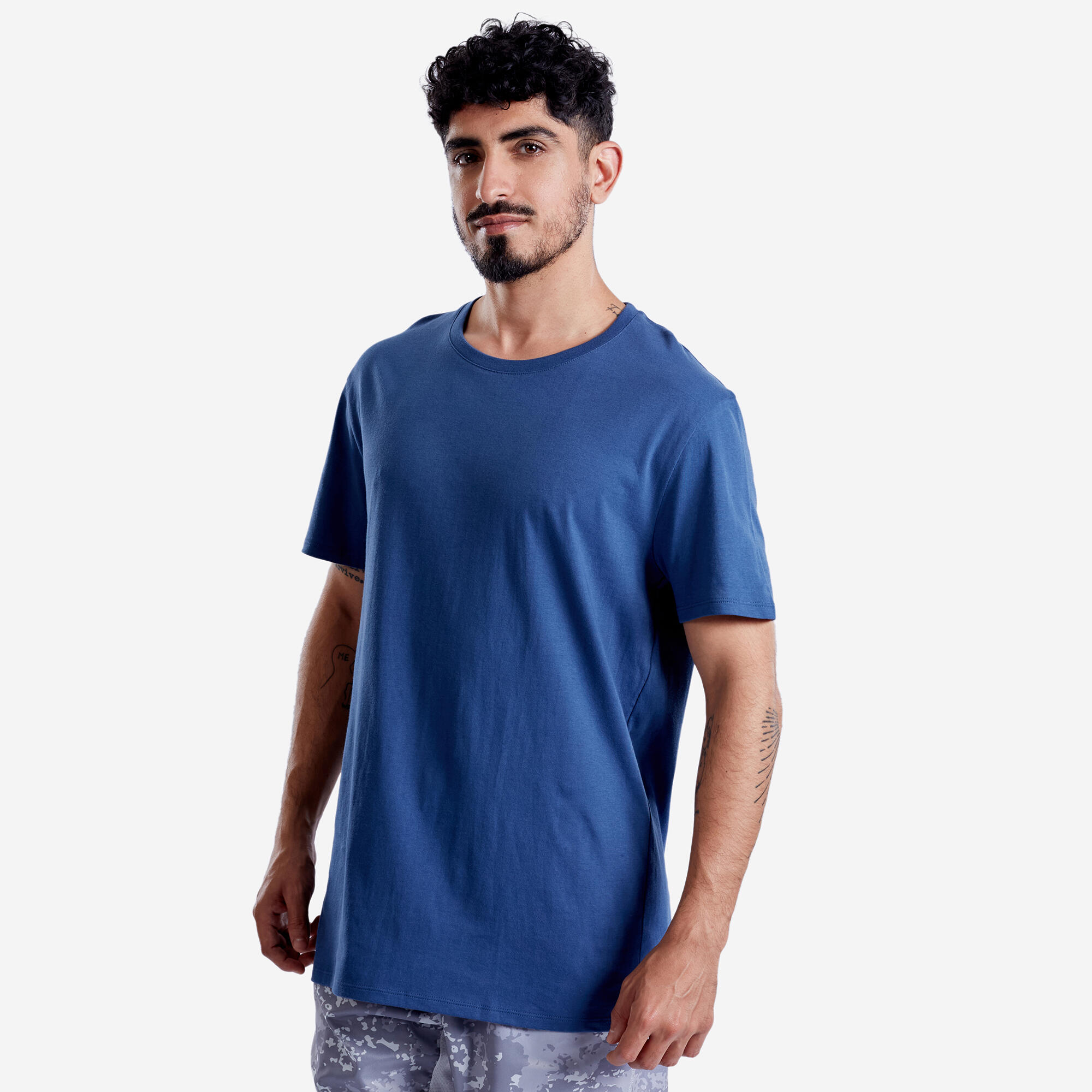 Men Gym Basic T-Shirt, 100% Cotton, Crew Neck, Regular Fit - Abyss Blue