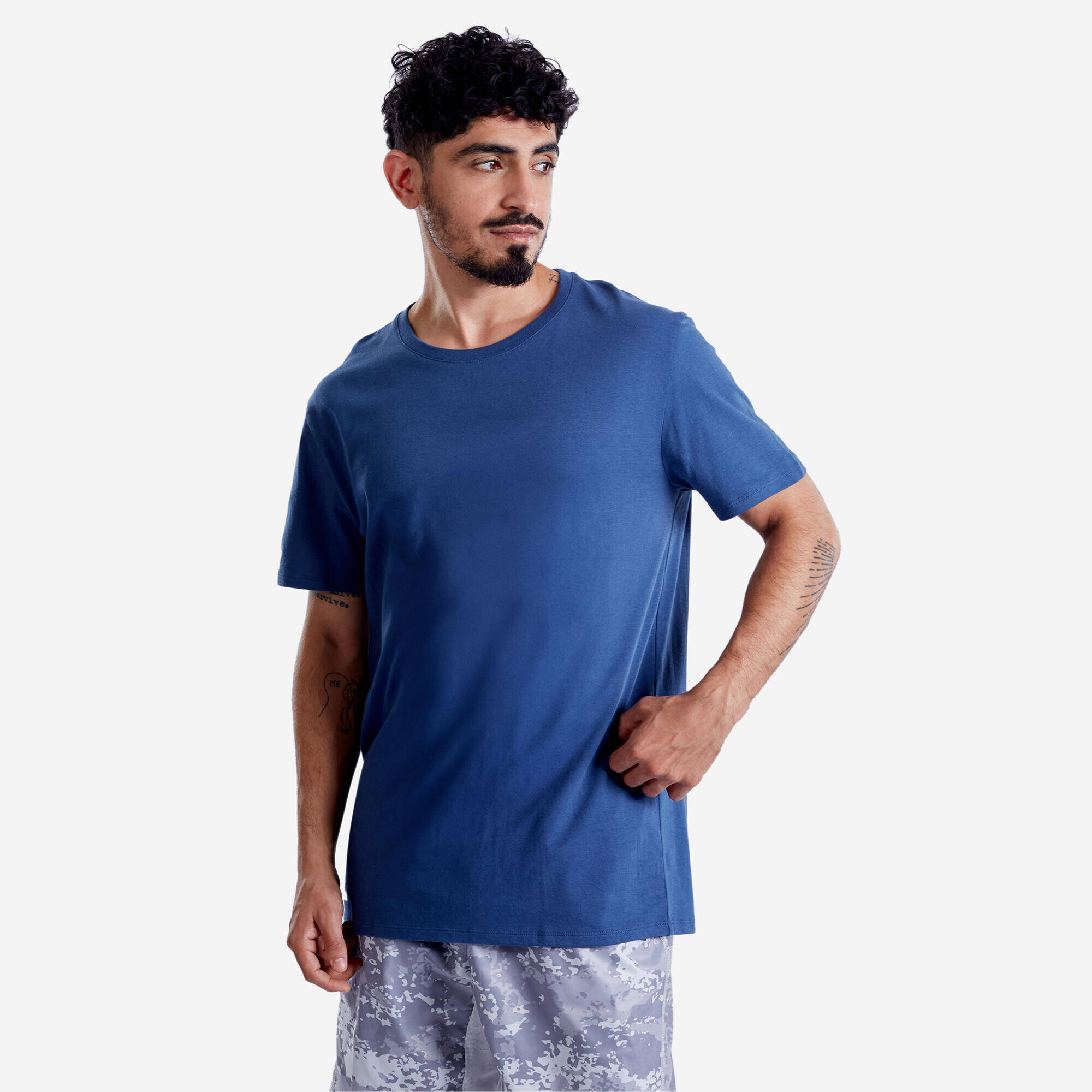 Men Gym Basic T-Shirt, 100% Cotton, Crew Neck, Regular Fit - Abyss Blue -  3