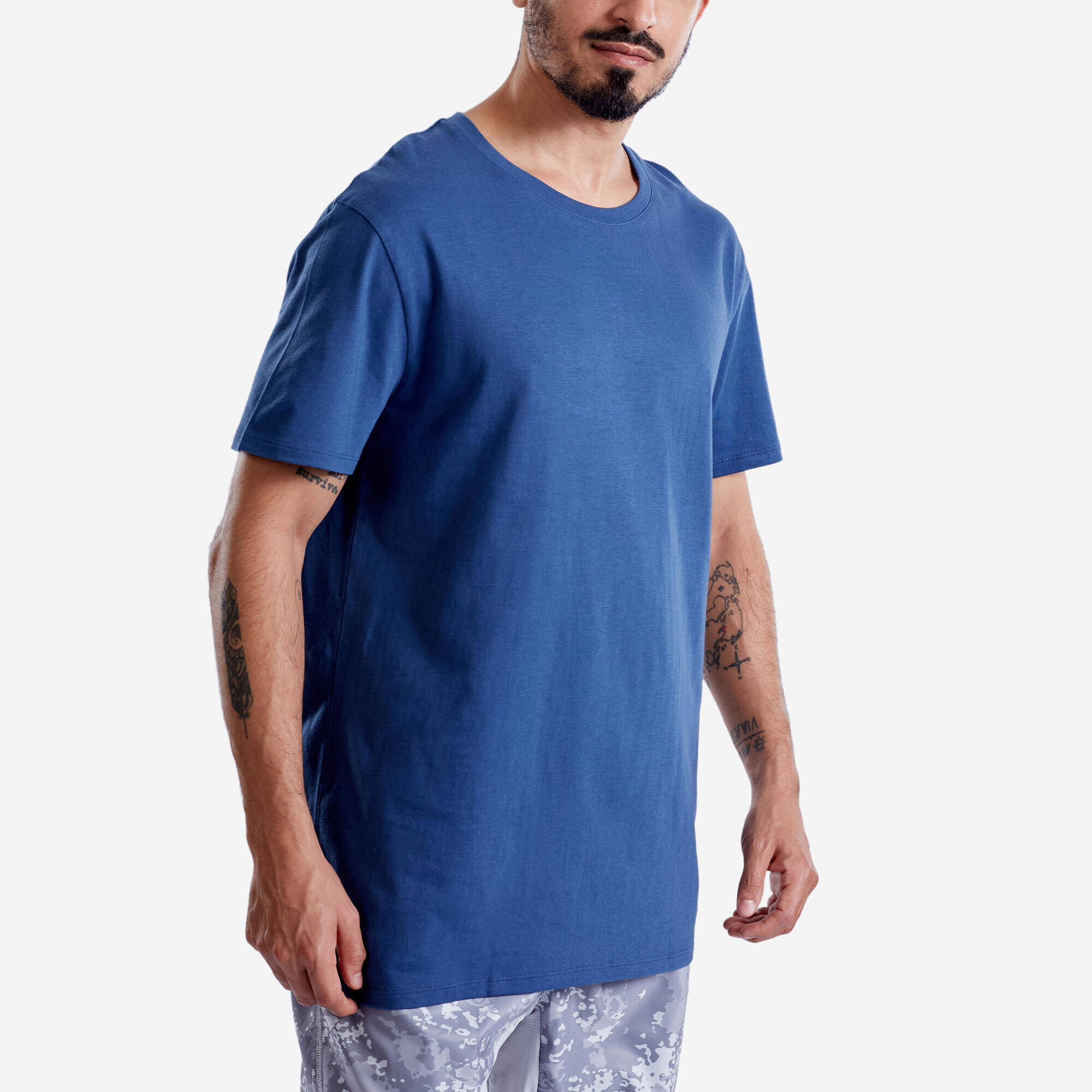 Men Gym Basic T-Shirt, 100% Cotton, Crew Neck, Regular Fit - Abyss Blue -  4