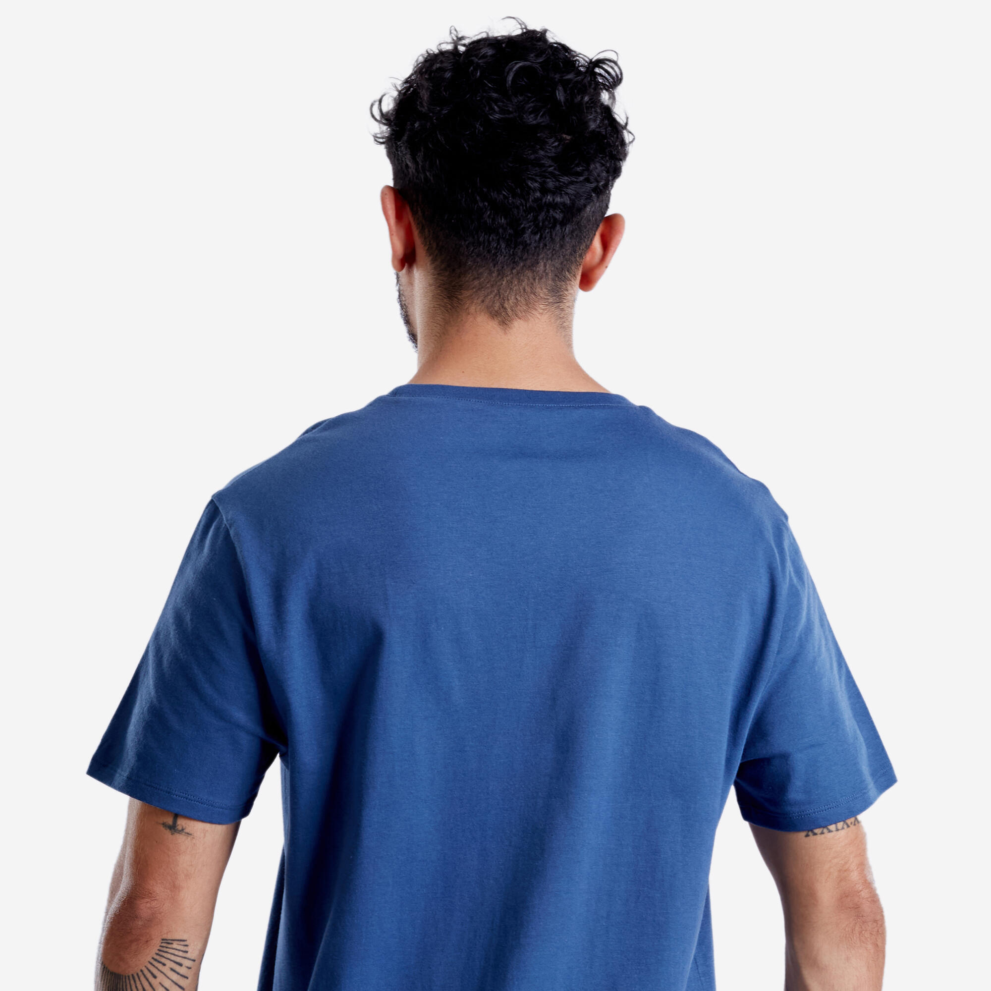 Men Gym Basic T-Shirt, 100% Cotton, Crew Neck, Regular Fit - Abyss Blue