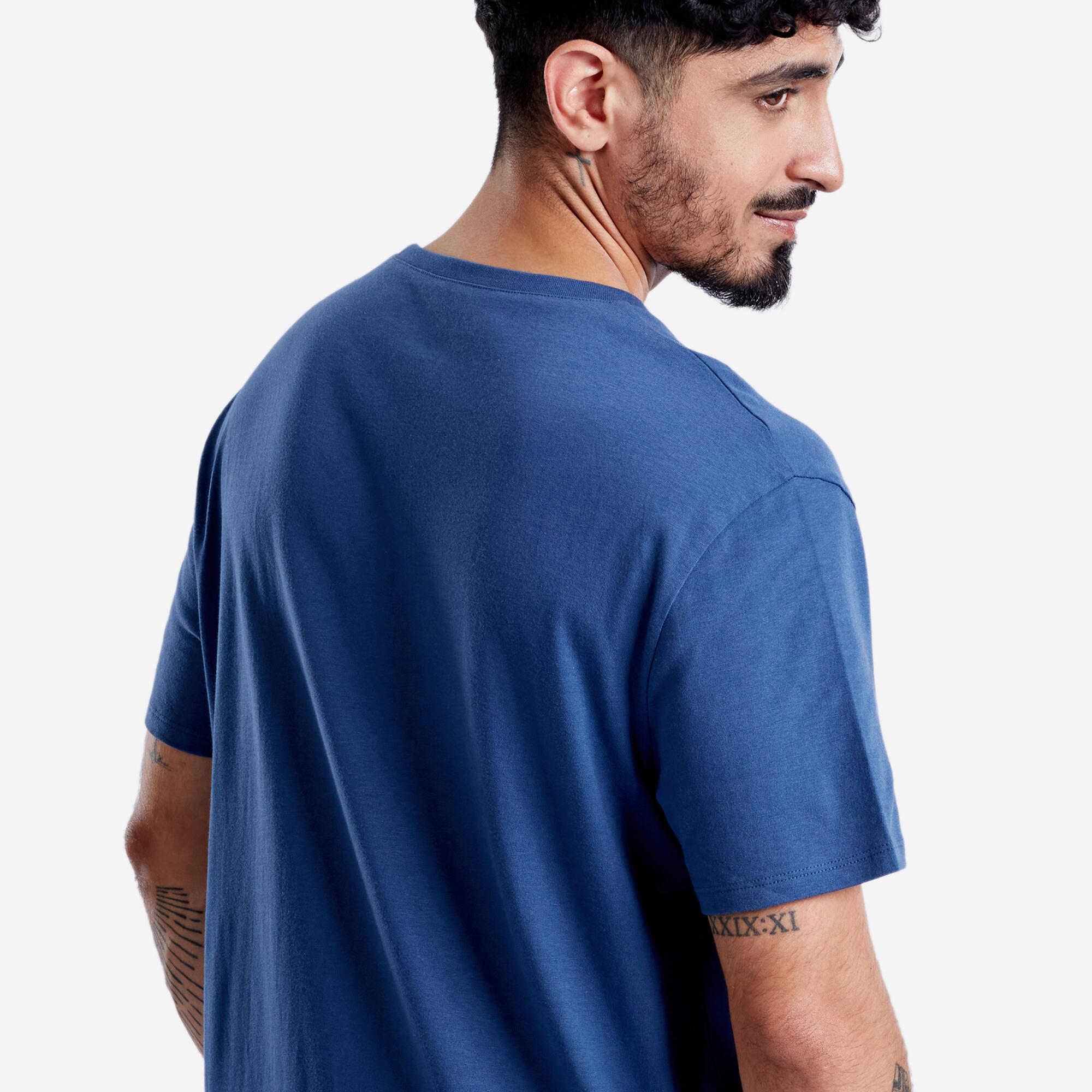 Men Gym Basic T-Shirt, 100% Cotton, Crew Neck, Regular Fit - Abyss Blue