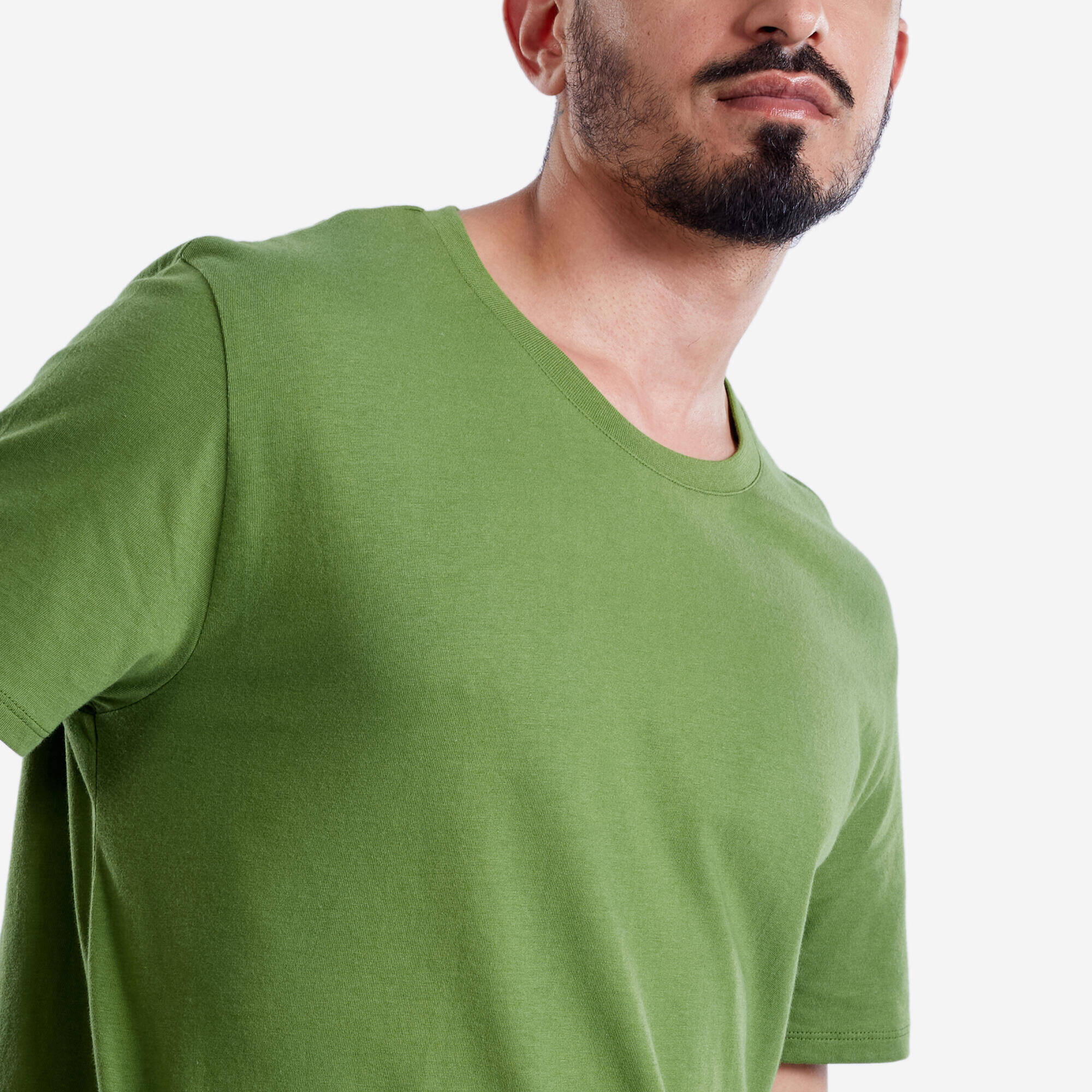 Men Gym Basic T-Shirt, 100% Cotton, Crew Neck, Regular Fit -  Moss Green -  2