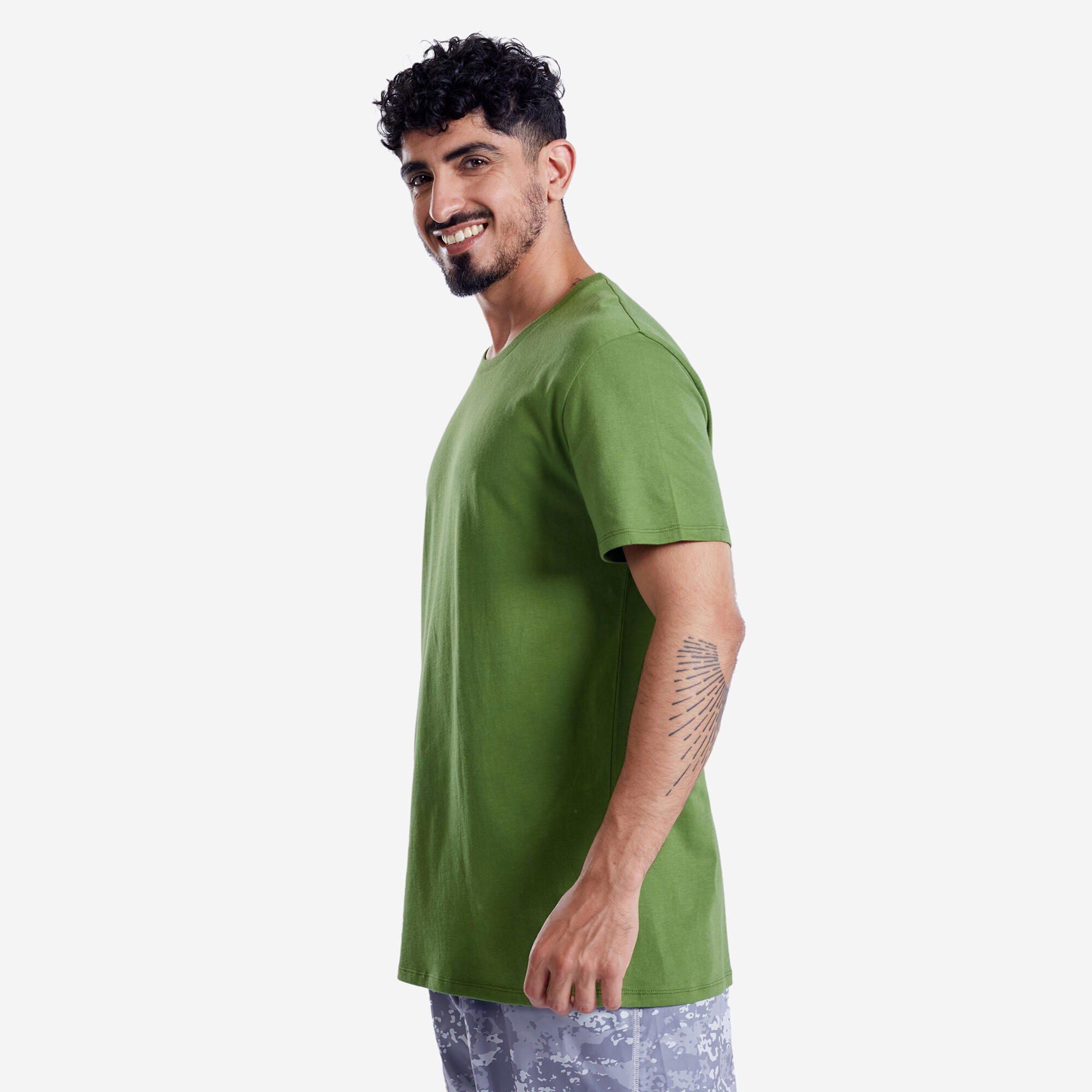 Men Gym Basic T-Shirt, 100% Cotton, Crew Neck, Regular Fit -  Moss Green