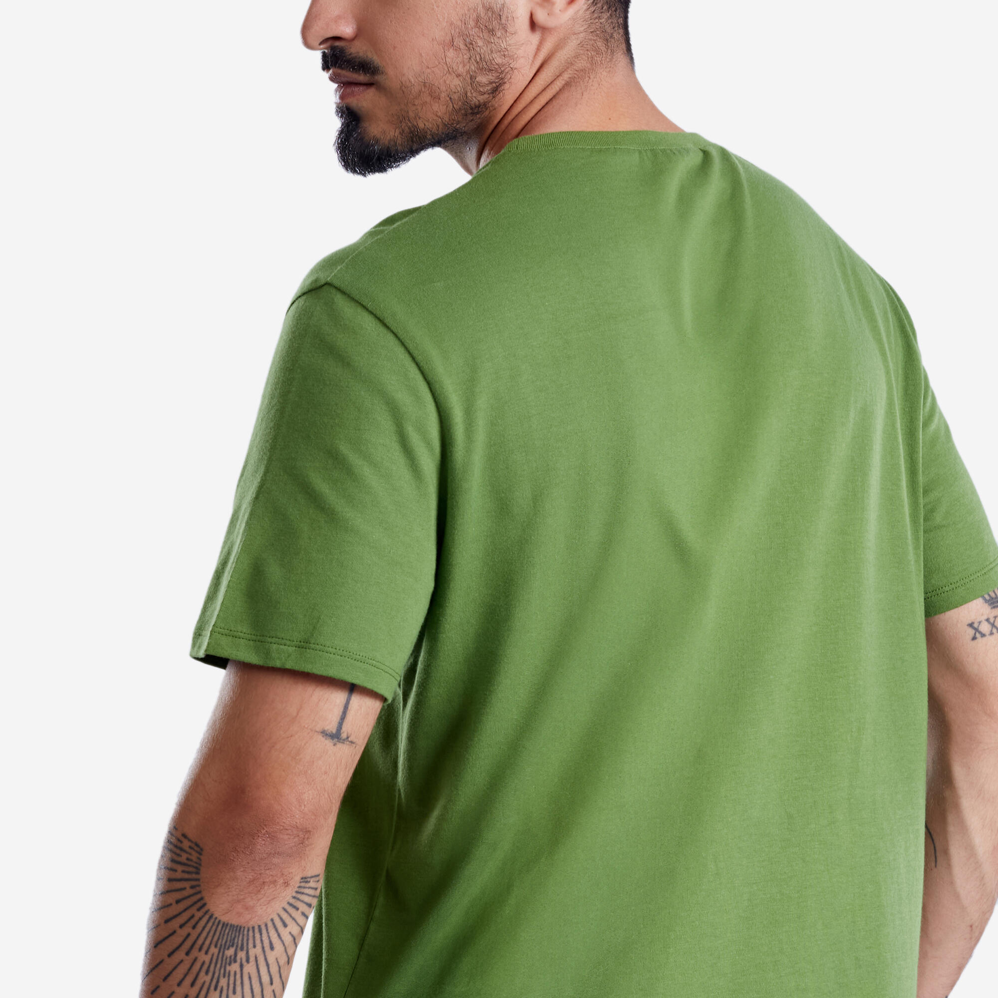 Men Gym Basic T-Shirt, 100% Cotton, Crew Neck, Regular Fit -  Moss Green
