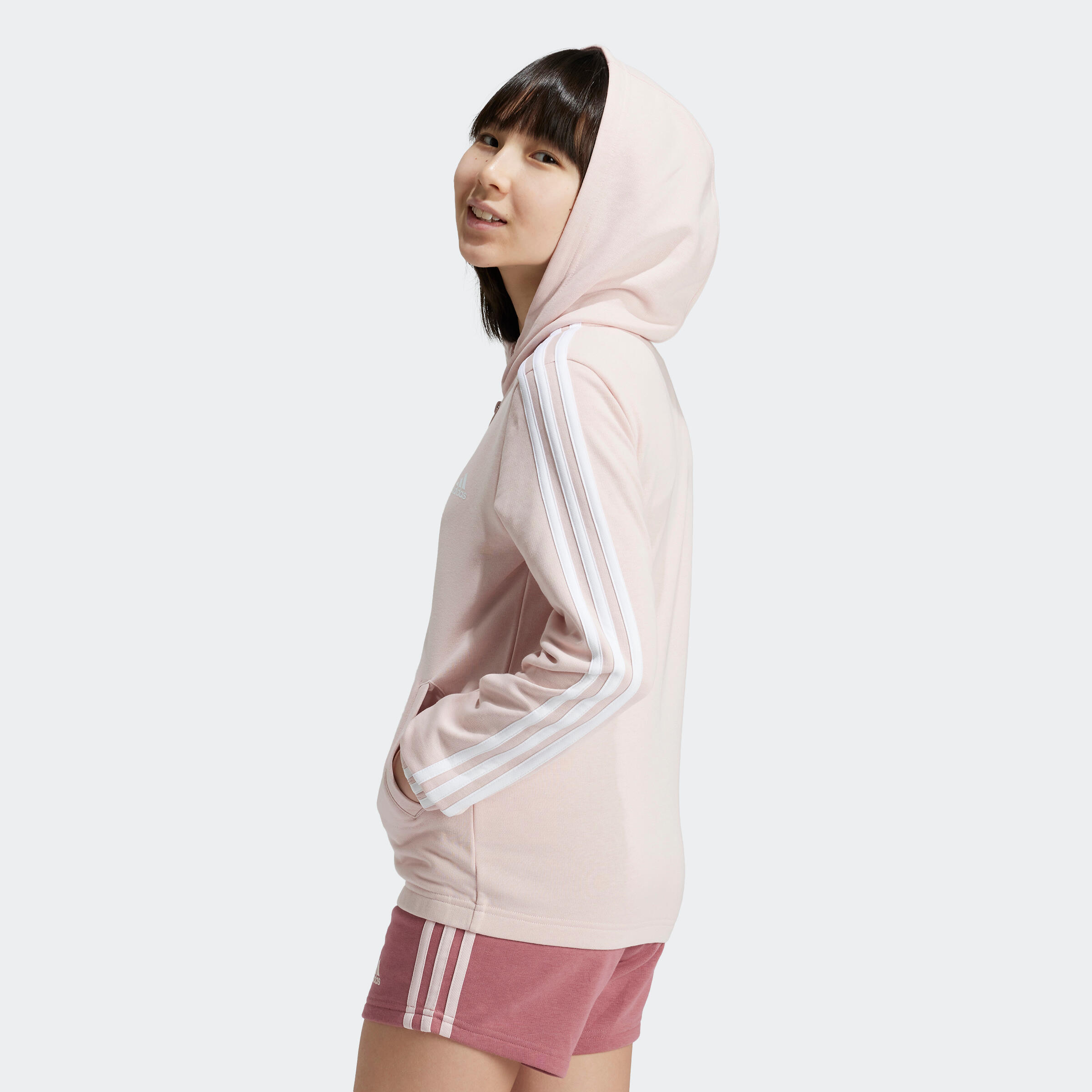Felpa ADIDAS bambina ginnastica con cappuccio e zip leggera 3 strisce rosa 5/7