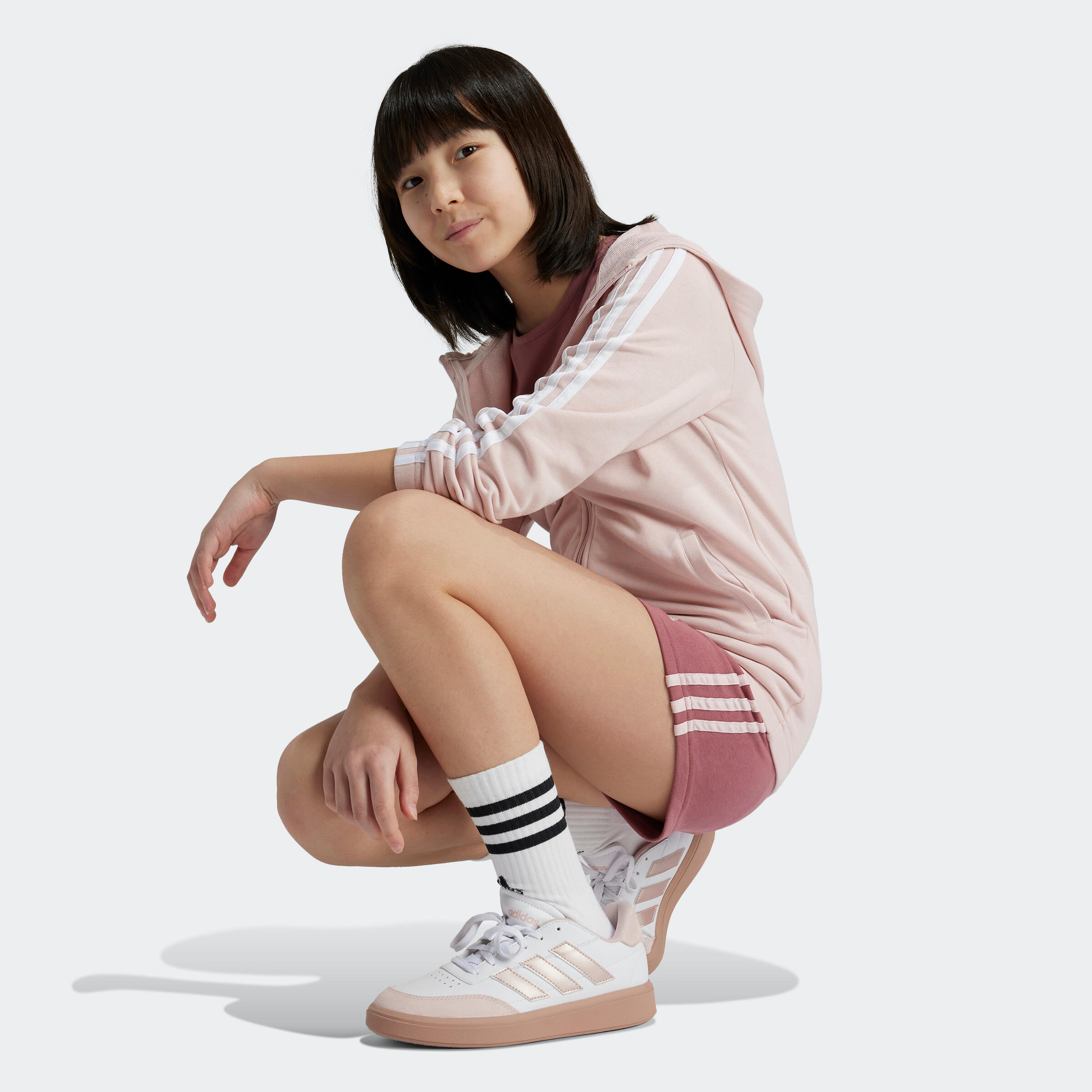 Felpa ADIDAS bambina ginnastica con cappuccio e zip leggera 3 strisce rosa 6/7