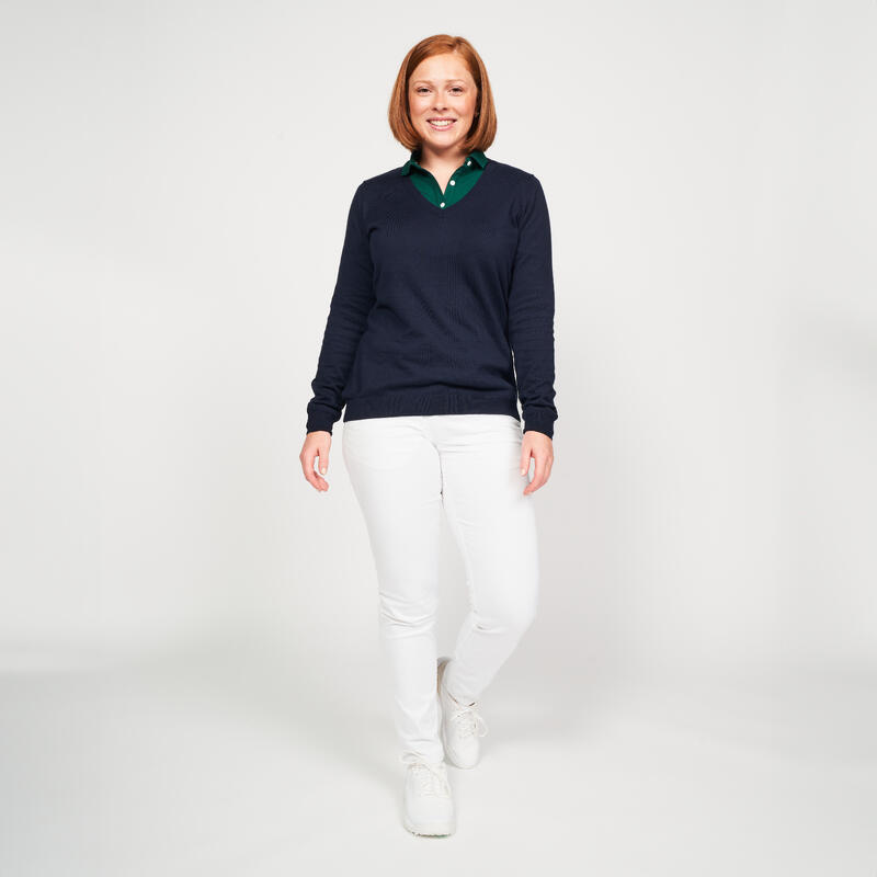 Pulover golf 100% bumbac guler V MW100 Bleumarin Damă