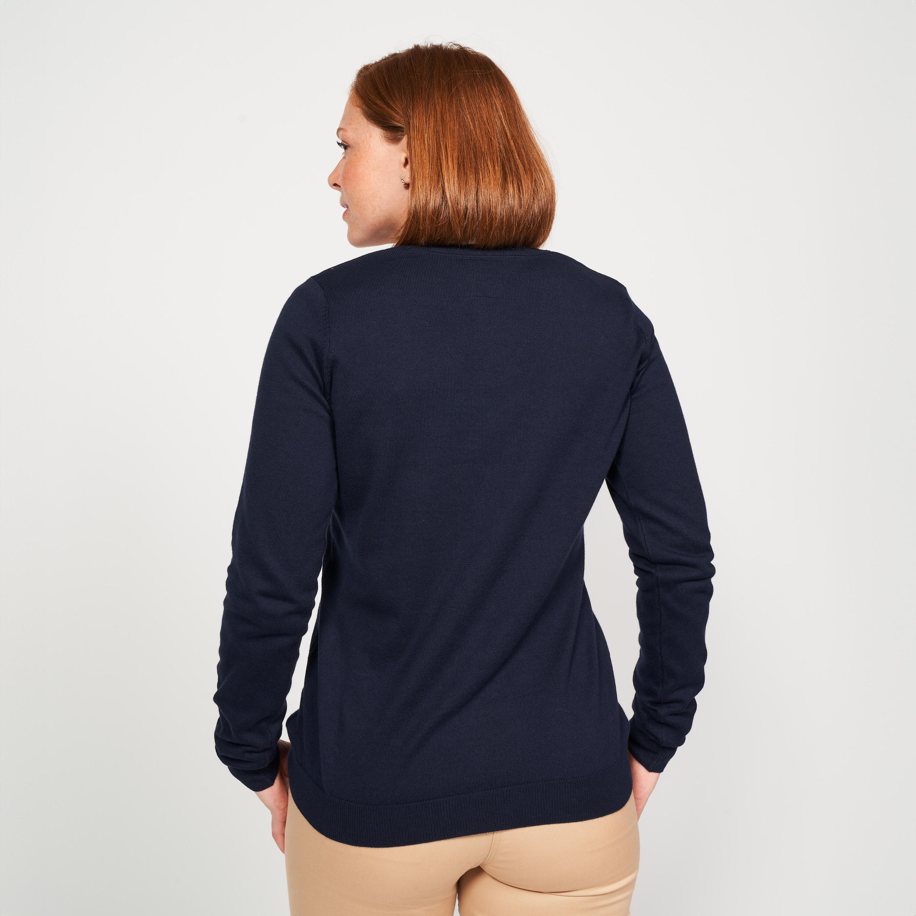Golftrui voor dames katoen V-hals CW100 marineblauw 4/6