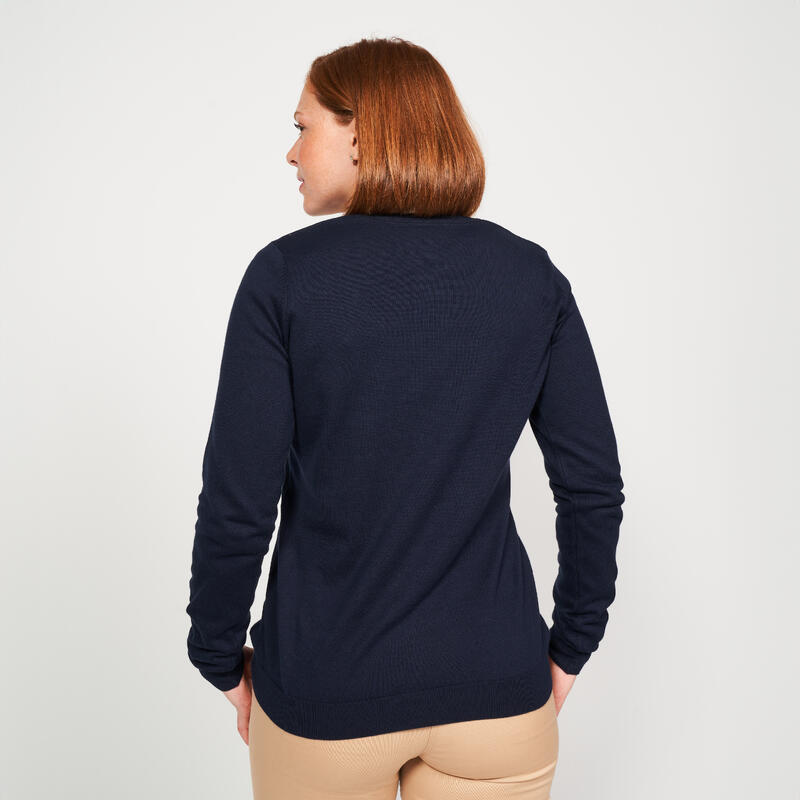 Pulover golf 100% bumbac guler V MW100 Bleumarin Damă