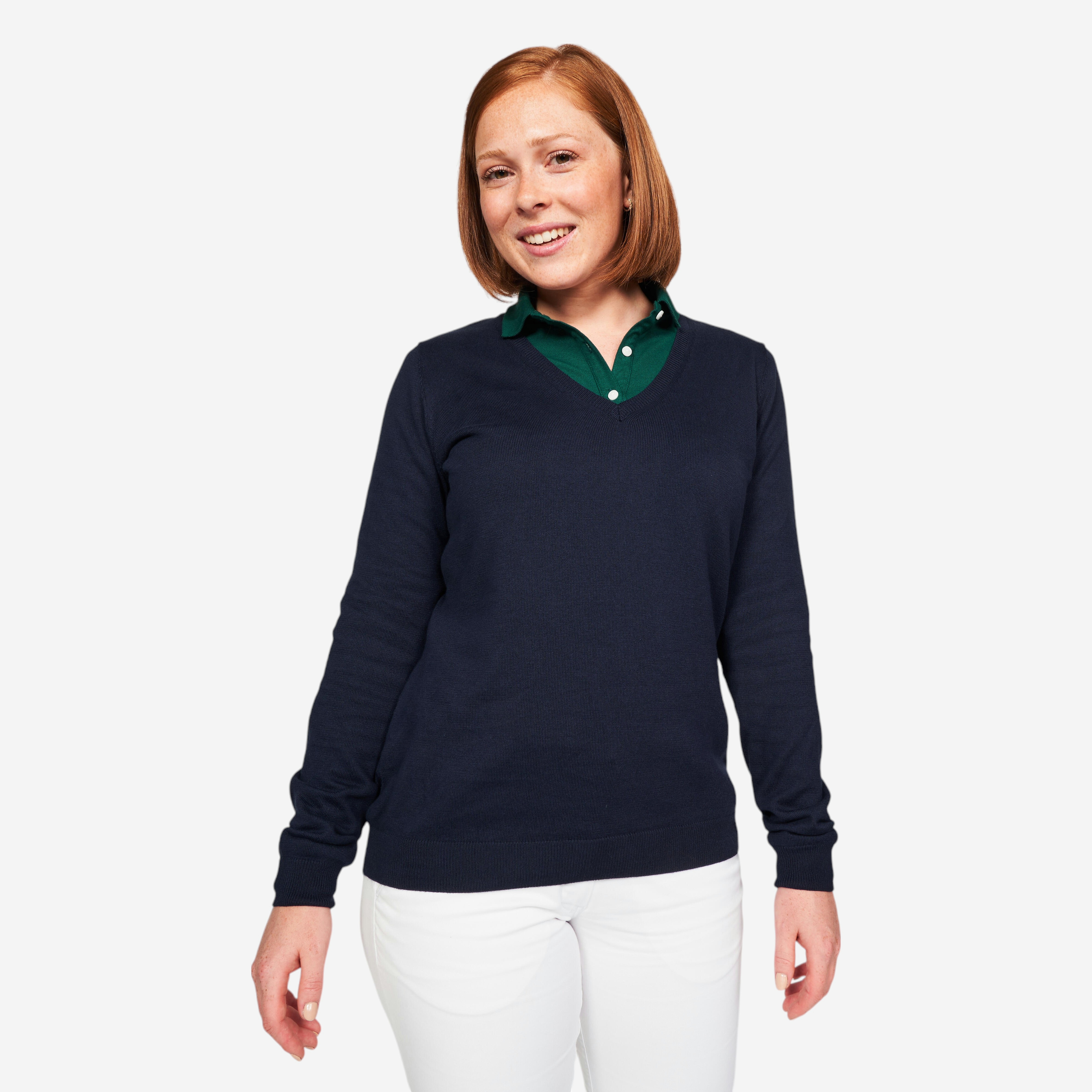 Pull de golf 100% coton col v femme, mw100 bleu marine - Golf - Inesis- Clubs - Entreprises - Collectivités - Associations