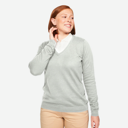 Pull de golf coton col V femme, MW100 Gris