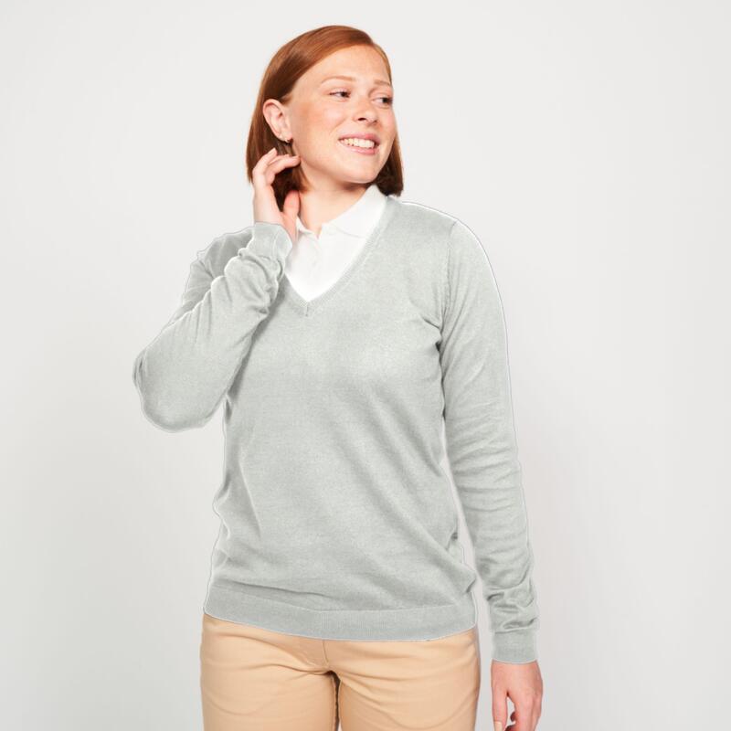 Damen Golf Pullover V-Ausschnitt Baumwolle - CW 100 grau 