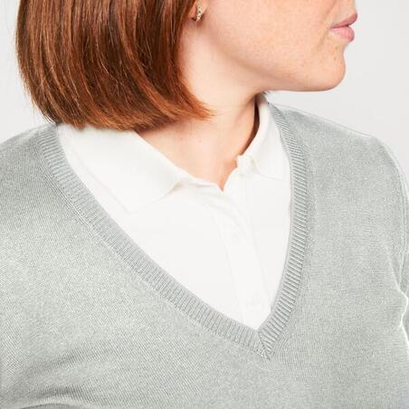Пуловер жіночий MW100 для гольфу з V-подібним вирізом сірий