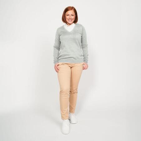 Пуловер жіночий MW100 для гольфу з V-подібним вирізом сірий