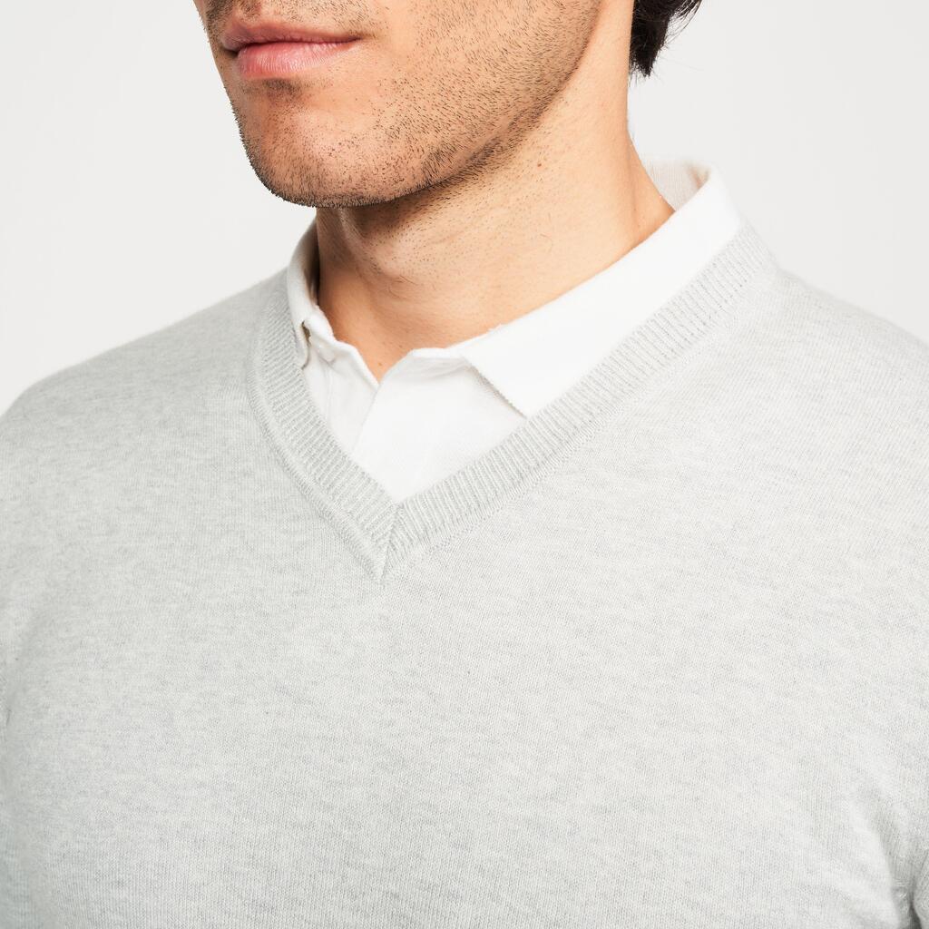 Men's golf V-neck cotton pullover, CW100 grey