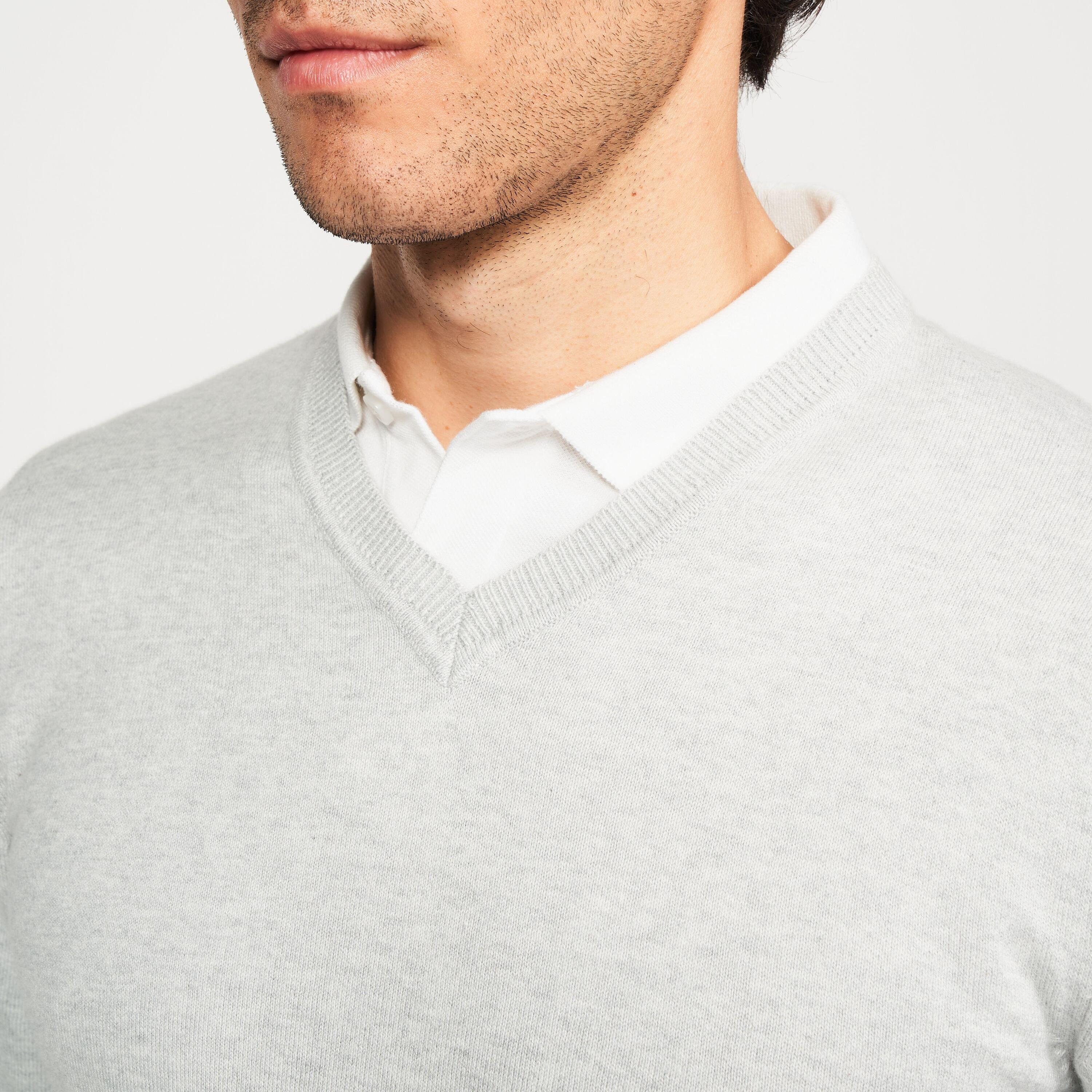 Men’s golf V-neck 100% cotton pullover, MW100 grey 3/6