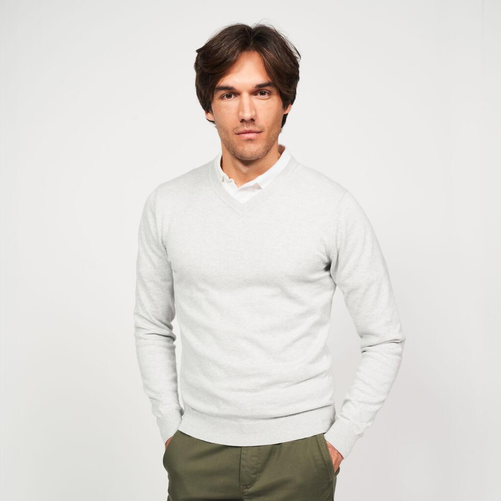 Men's golf V-neck cotton pullover, CW100 grey