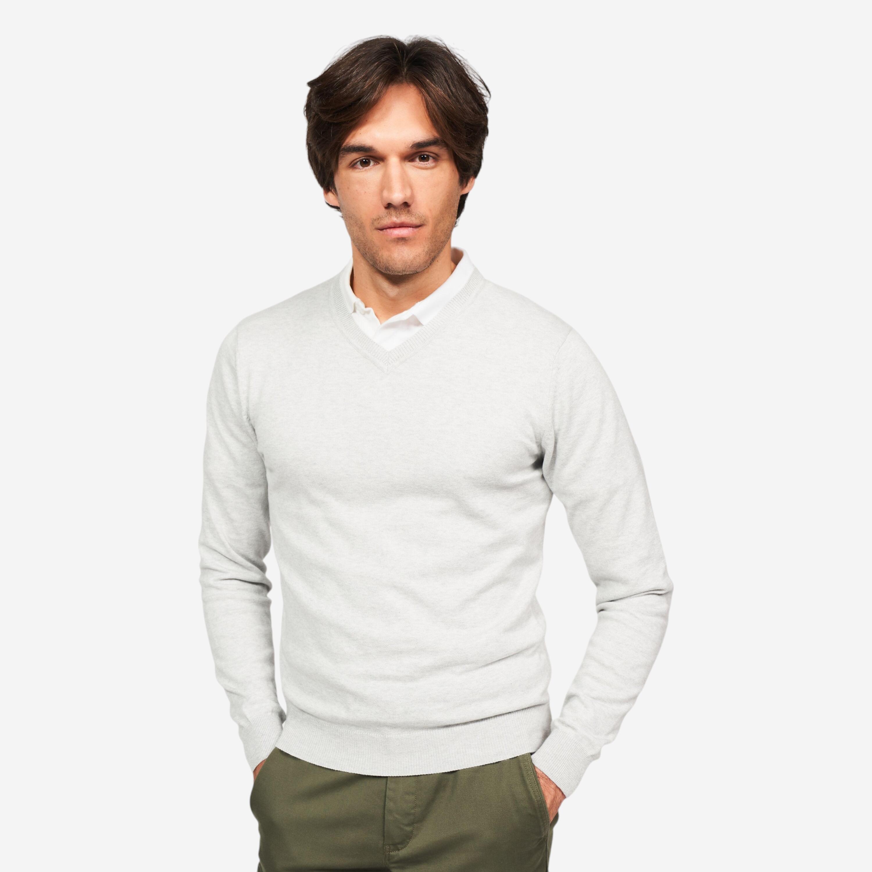 INESIS Men's golf V-neck cotton pullover, CW100 grey