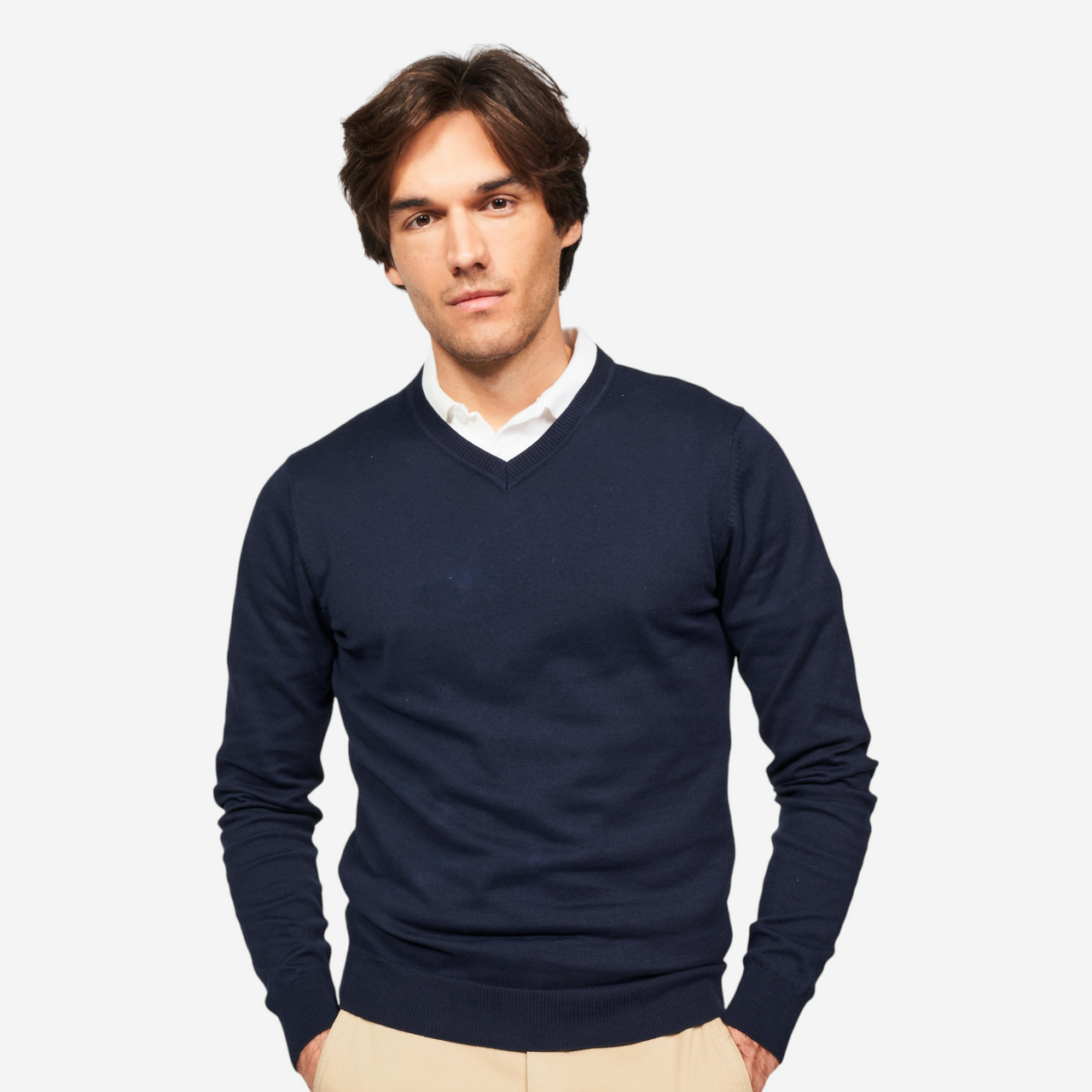 PULLOVER V NECK MW 100 m MARINE