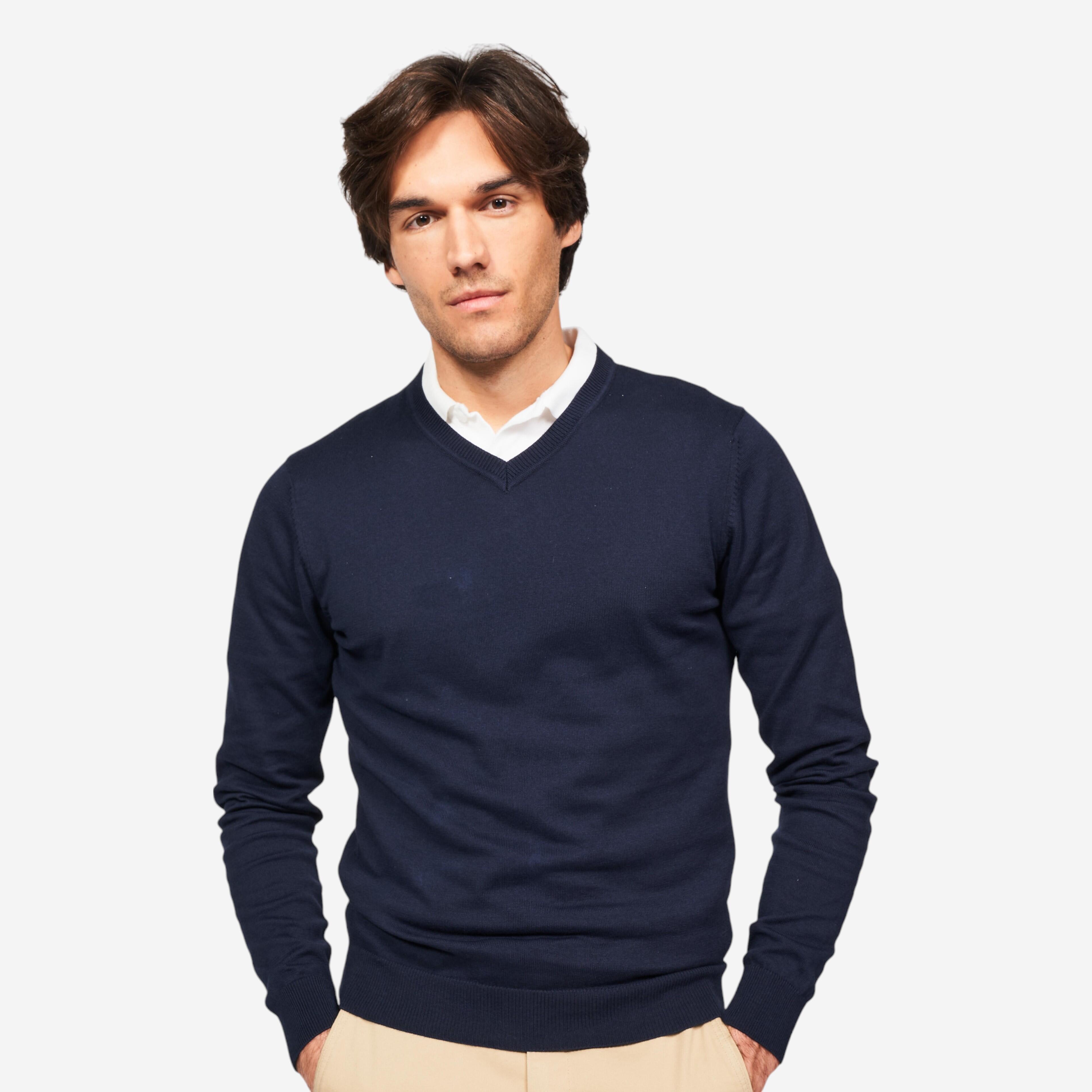 Men's Golf V-neck Cotton Pullover. Cw100 Navy Blue