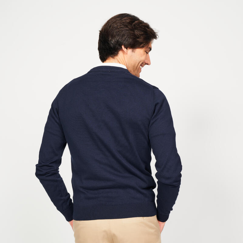 Pull de golf coton col V homme, CW100 Bleu marine