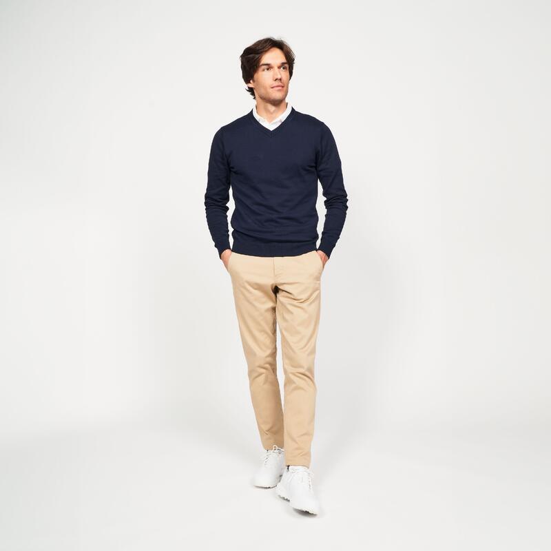 Pull de golf coton col V homme, CW100 Bleu marine