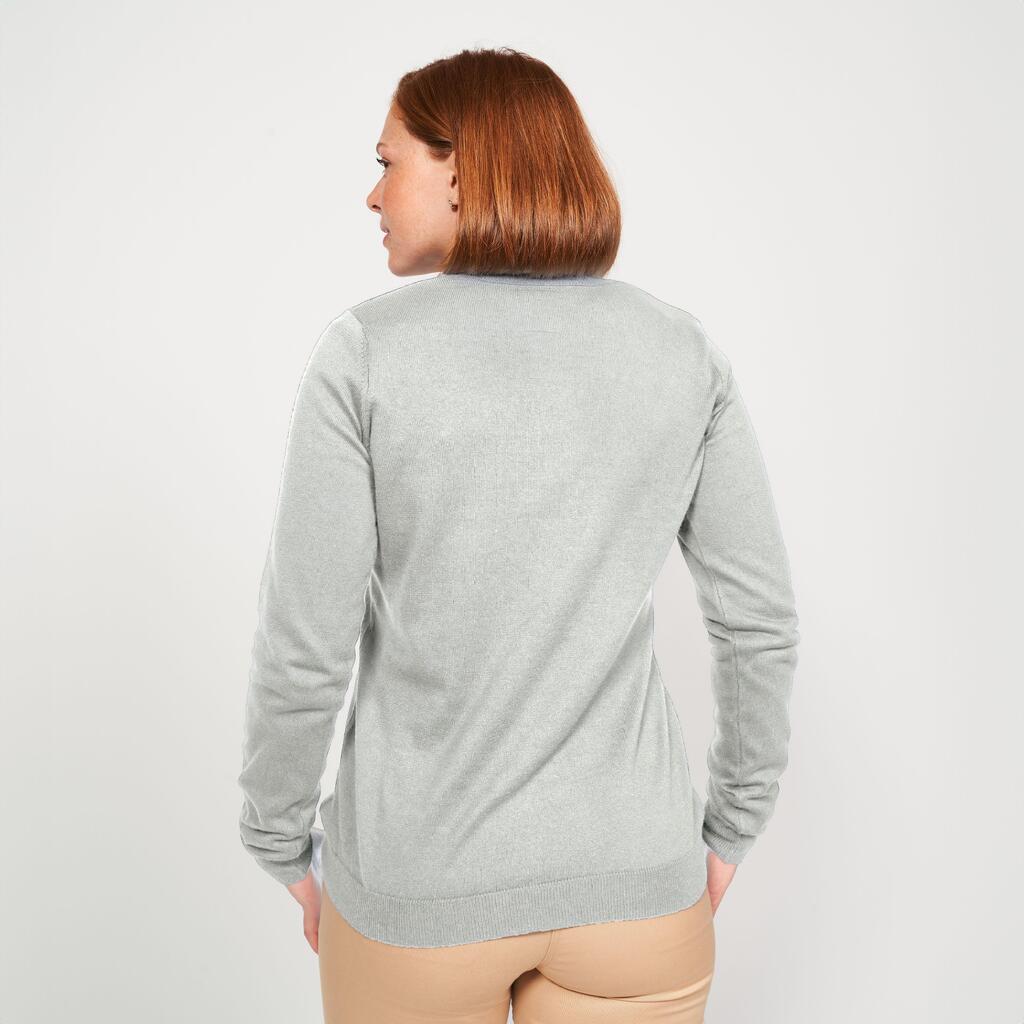 Suéter de golf de algodón con cuello V gris para mujer MW100