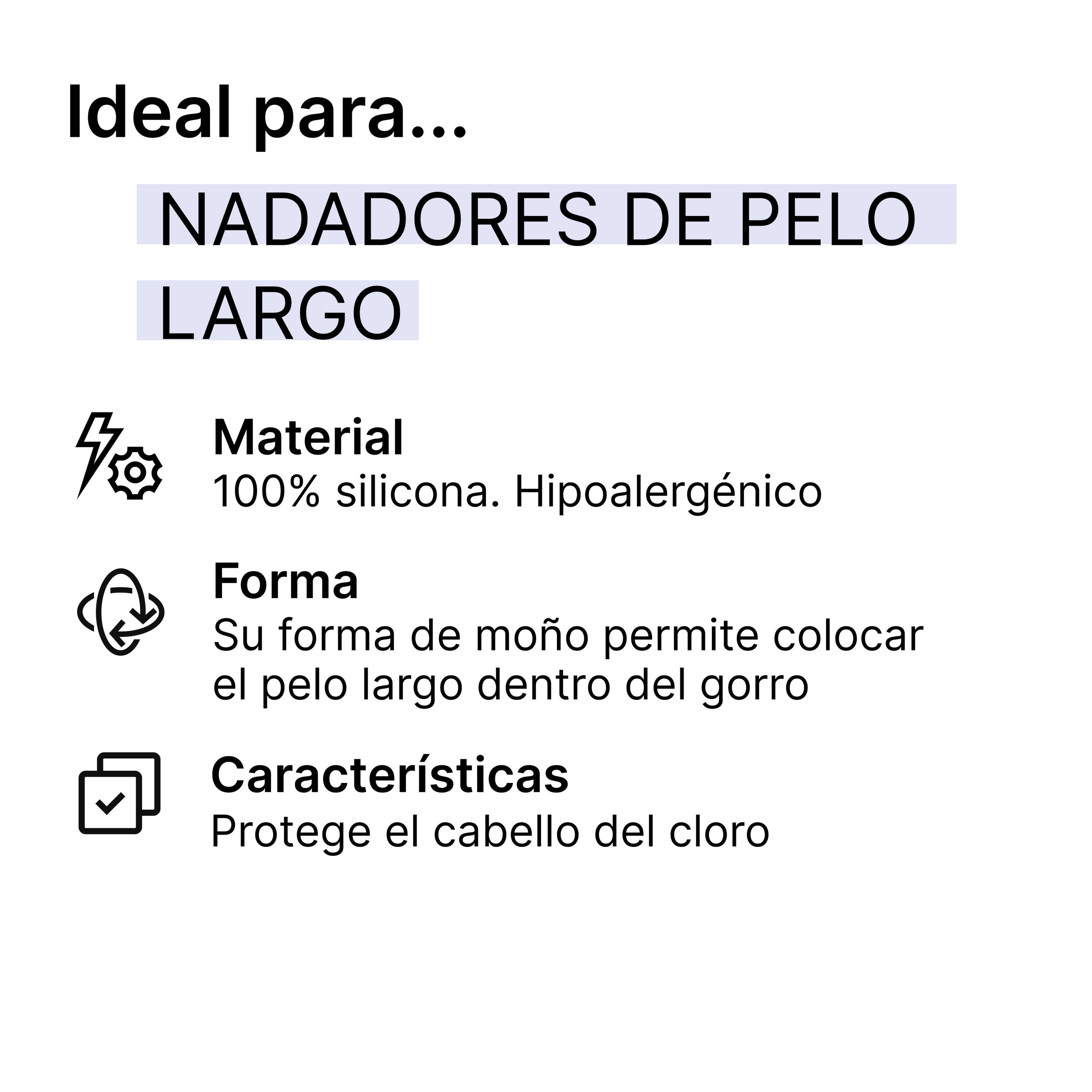 Gorro natación silicona pelo largo negro talla única 2/9