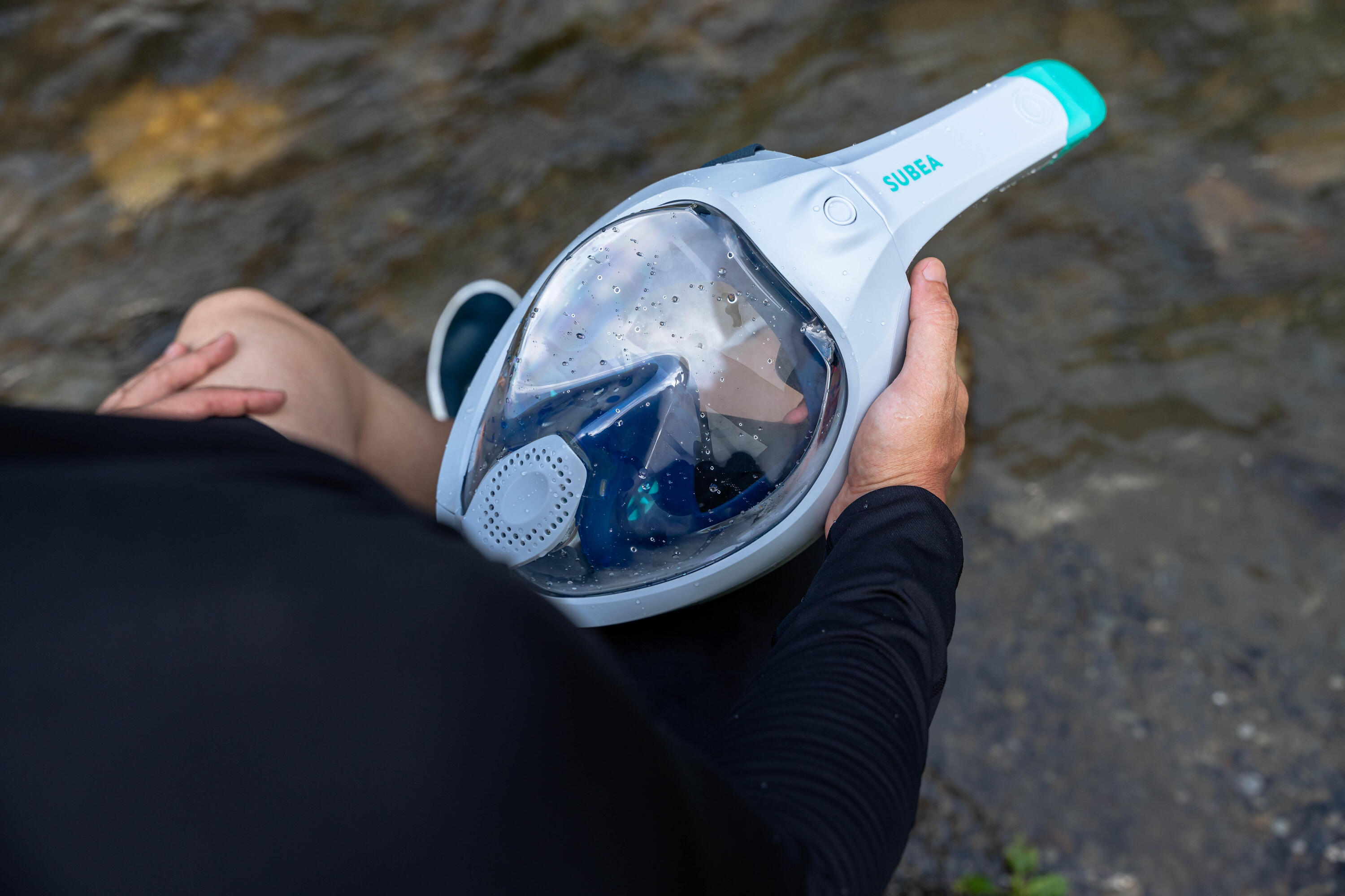 Masque snorkeling surface easybreath + avec valve acoustique > 10 ans - bleu 29/29