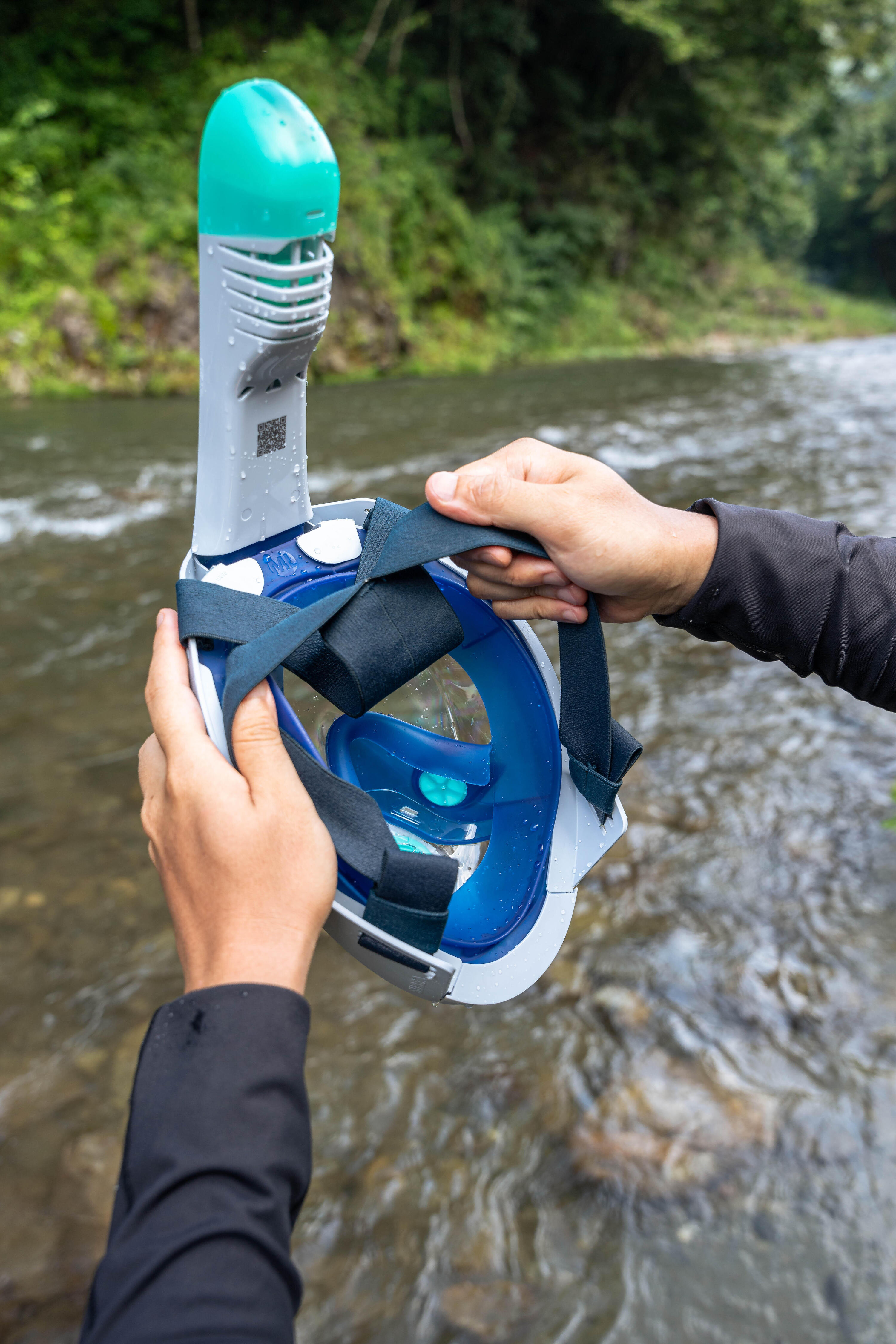 Masque snorkeling surface easybreath + avec valve acoustique > 10 ans - bleu 23/29
