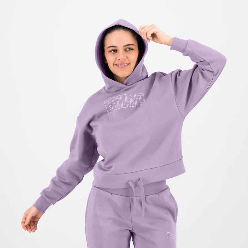 Sweat à capuche court imprimé Puma femme - lavande
