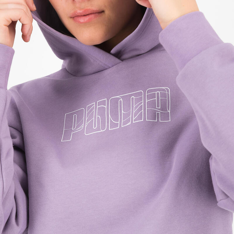 Sweat à capuche court imprimé Puma femme - lavande