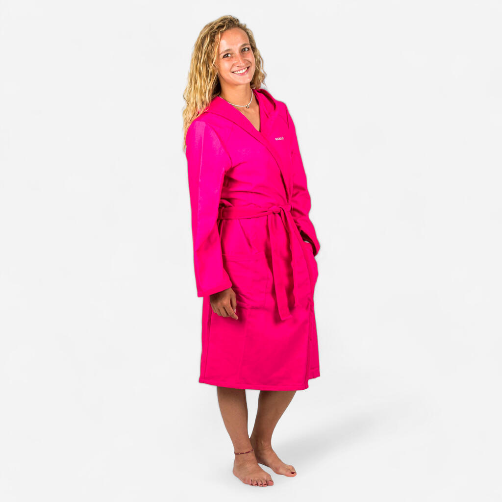 Bademantel Damen kompakt Kapuze Mikrofaser - rosa 