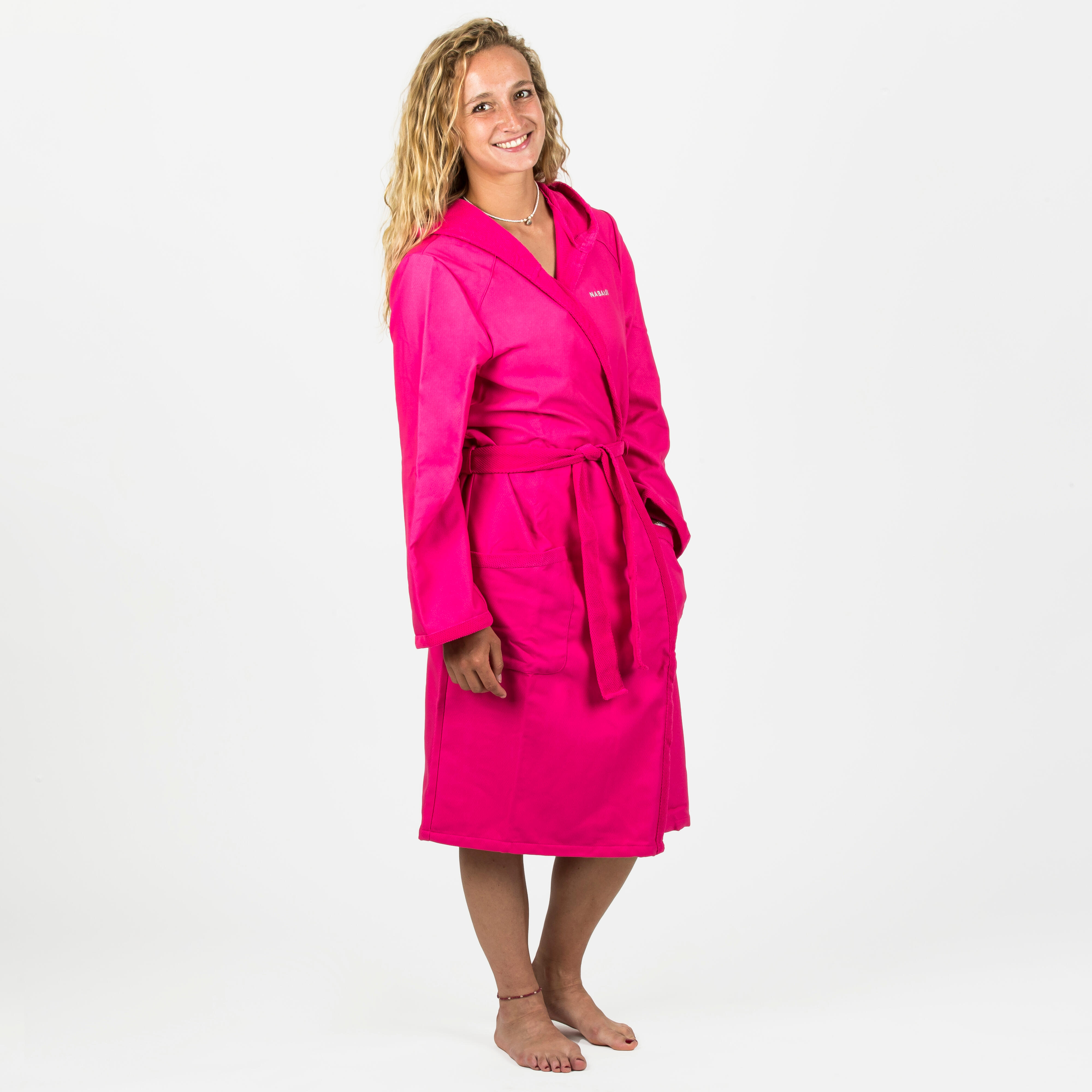 Women's Compact Pink Microfibre Hooded Bathrobe