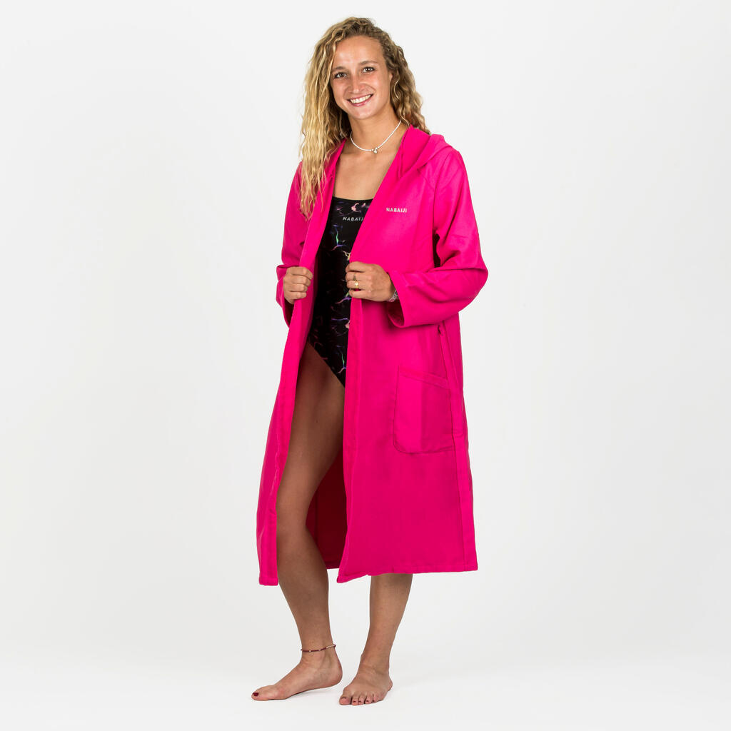 Bademantel Damen kompakt Kapuze Mikrofaser - rosa 