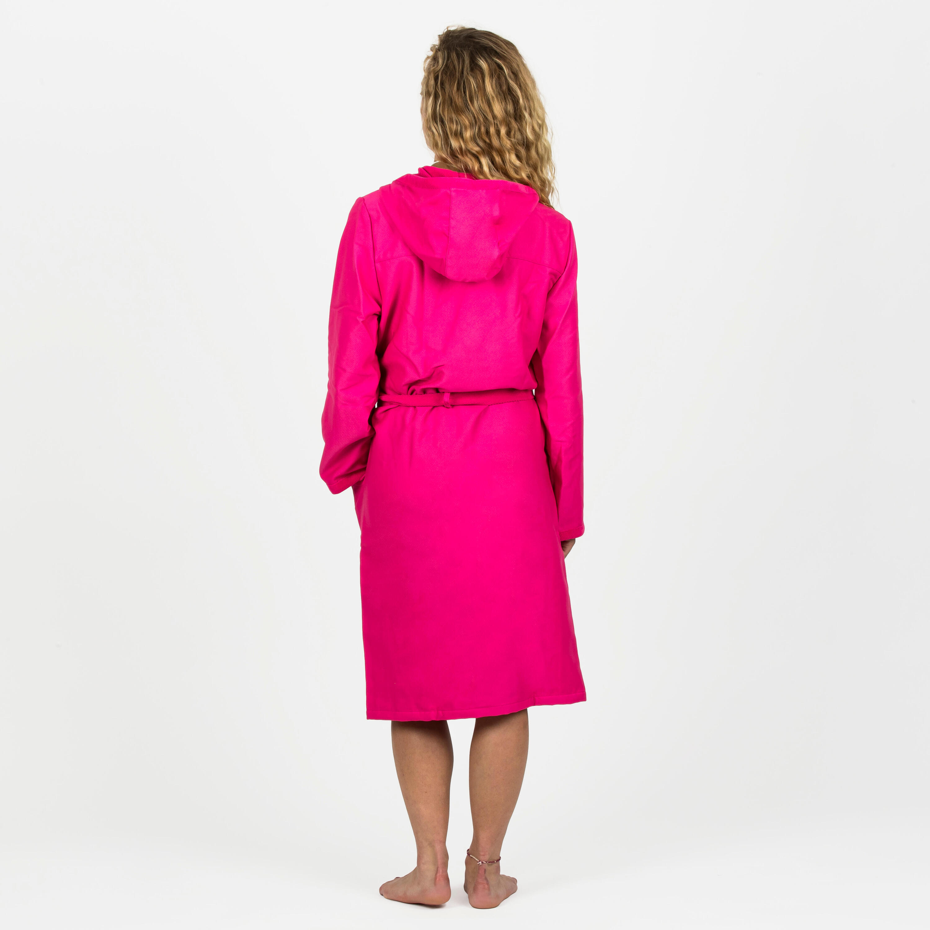 Compacte microvezel dames badjas met capuchon roze 4/6