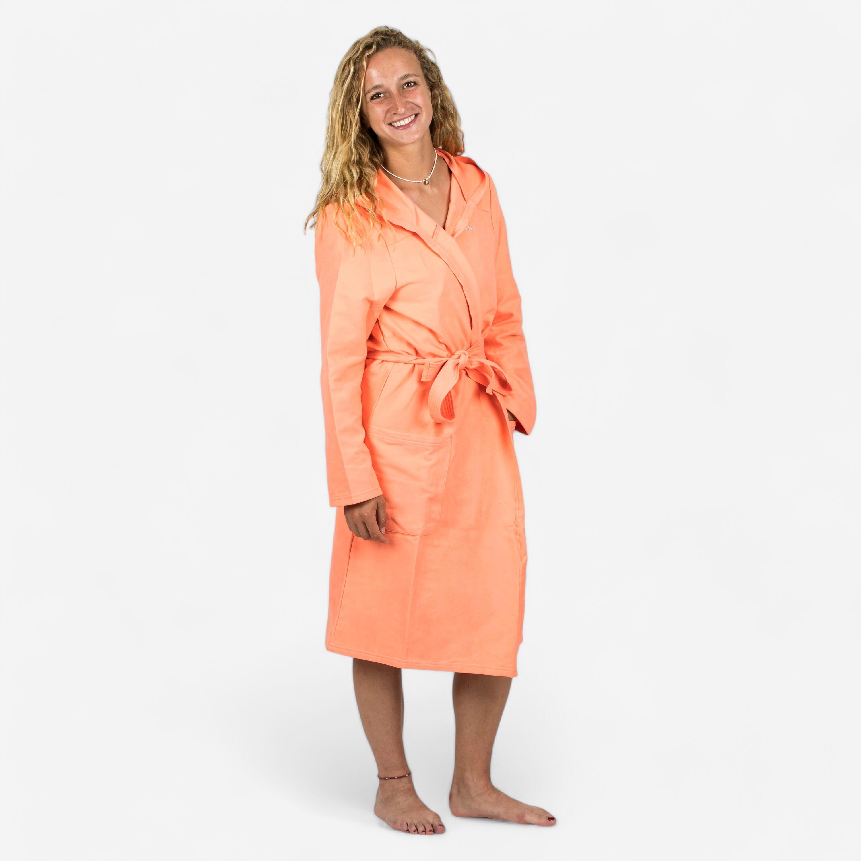 NABAIJI Compacte microvezel dames badjas met capuchon koraalroze