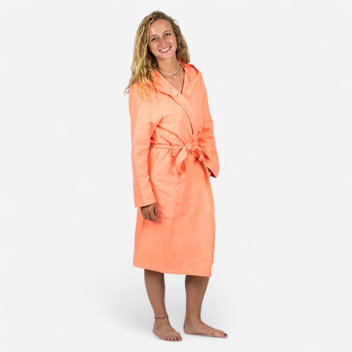 Peignoir de bain compact femme à capuche en microfibre corail