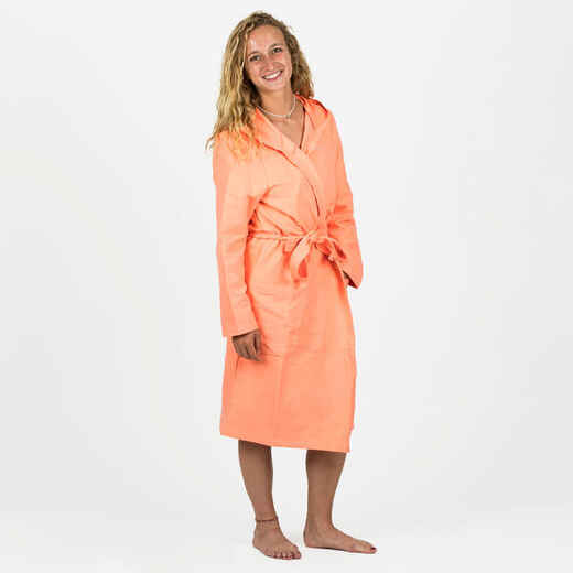 
      Women's microfibre compact hooded bathrobe in coral
  