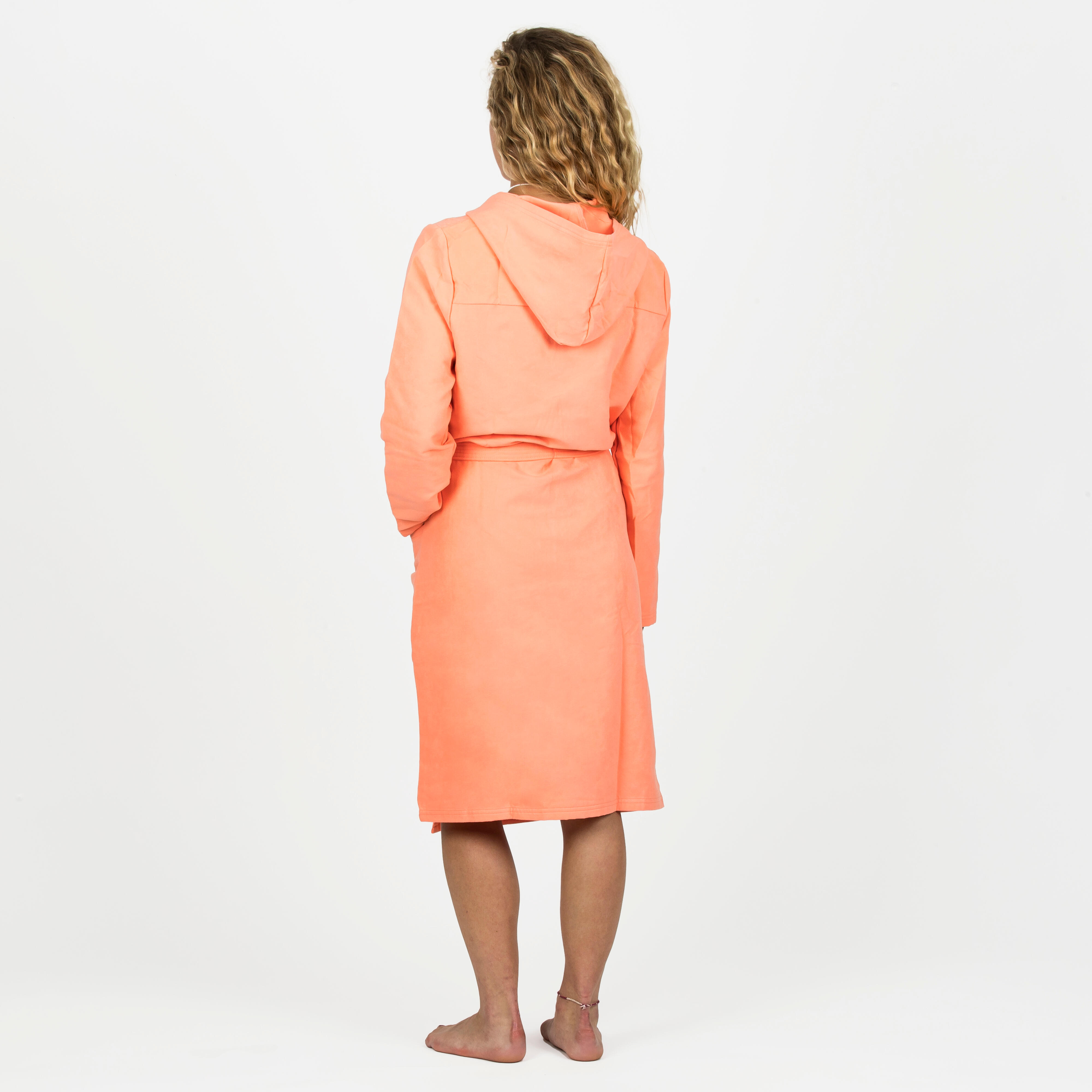 Coral microfiber hooded compact bathrobe for women