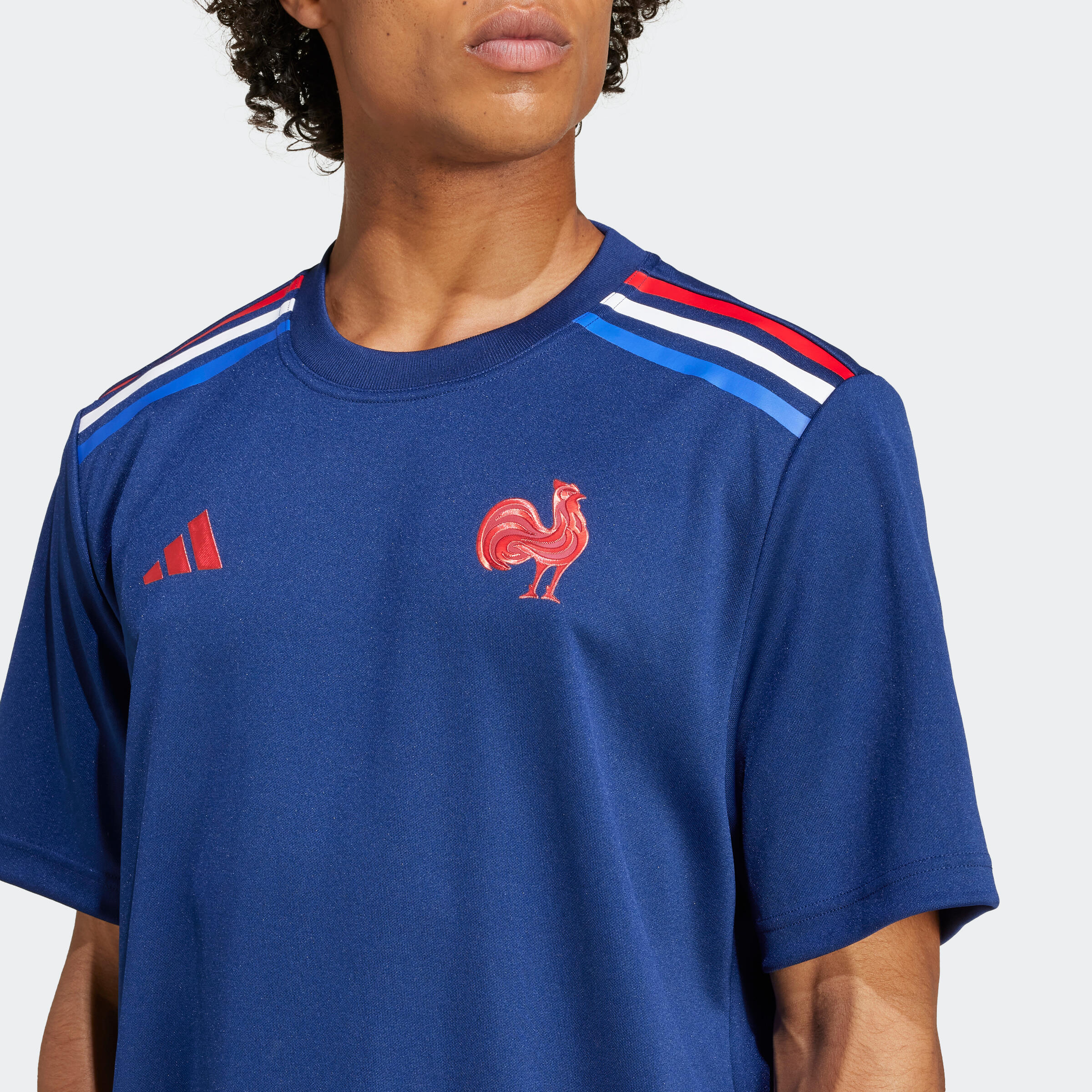 Maillot de rugby échauffement xv de france adulte, pré-match ffr 2024/2025 bleu 3/6