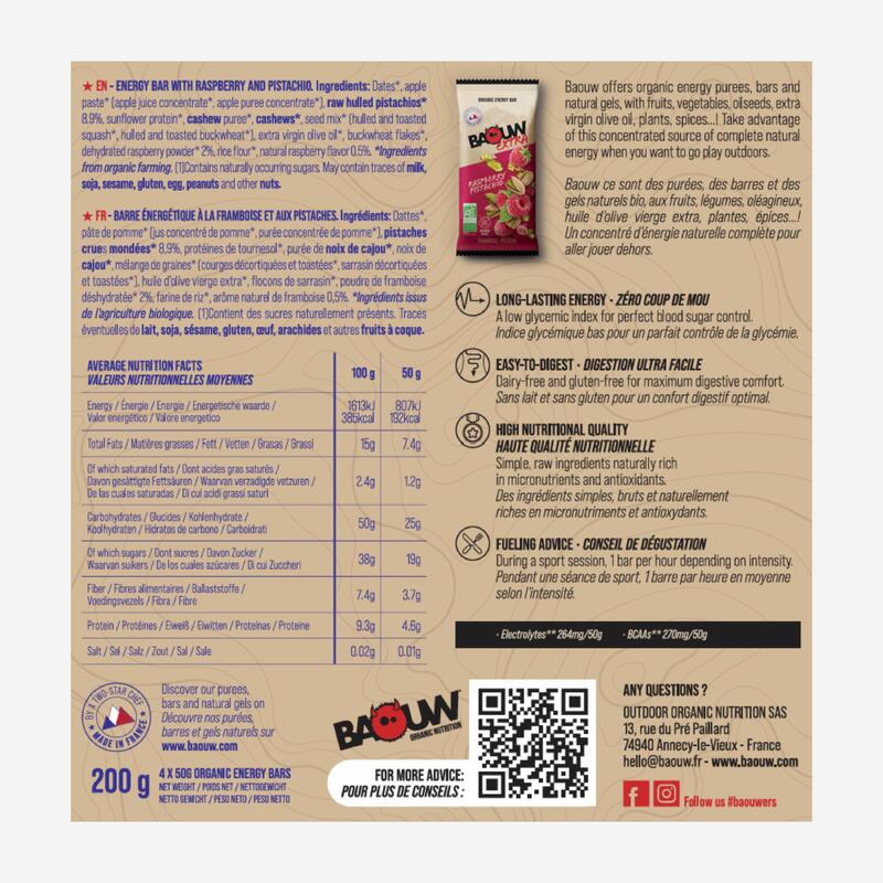 Barres énergétiques bio extra framboise x4