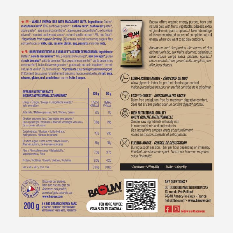 Barres énergétiques bio extra vanille macadamia x4