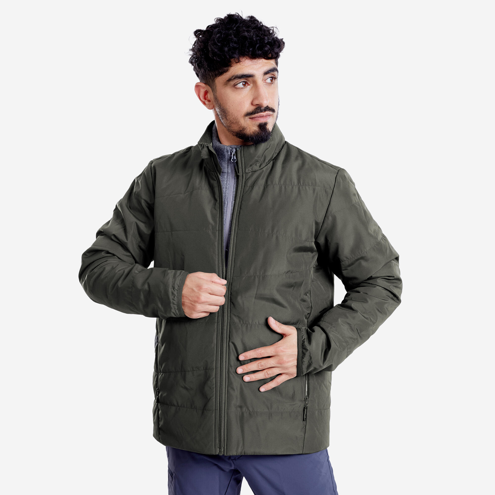 Men Puffer Jacket for Trekking - MT50 Khaki